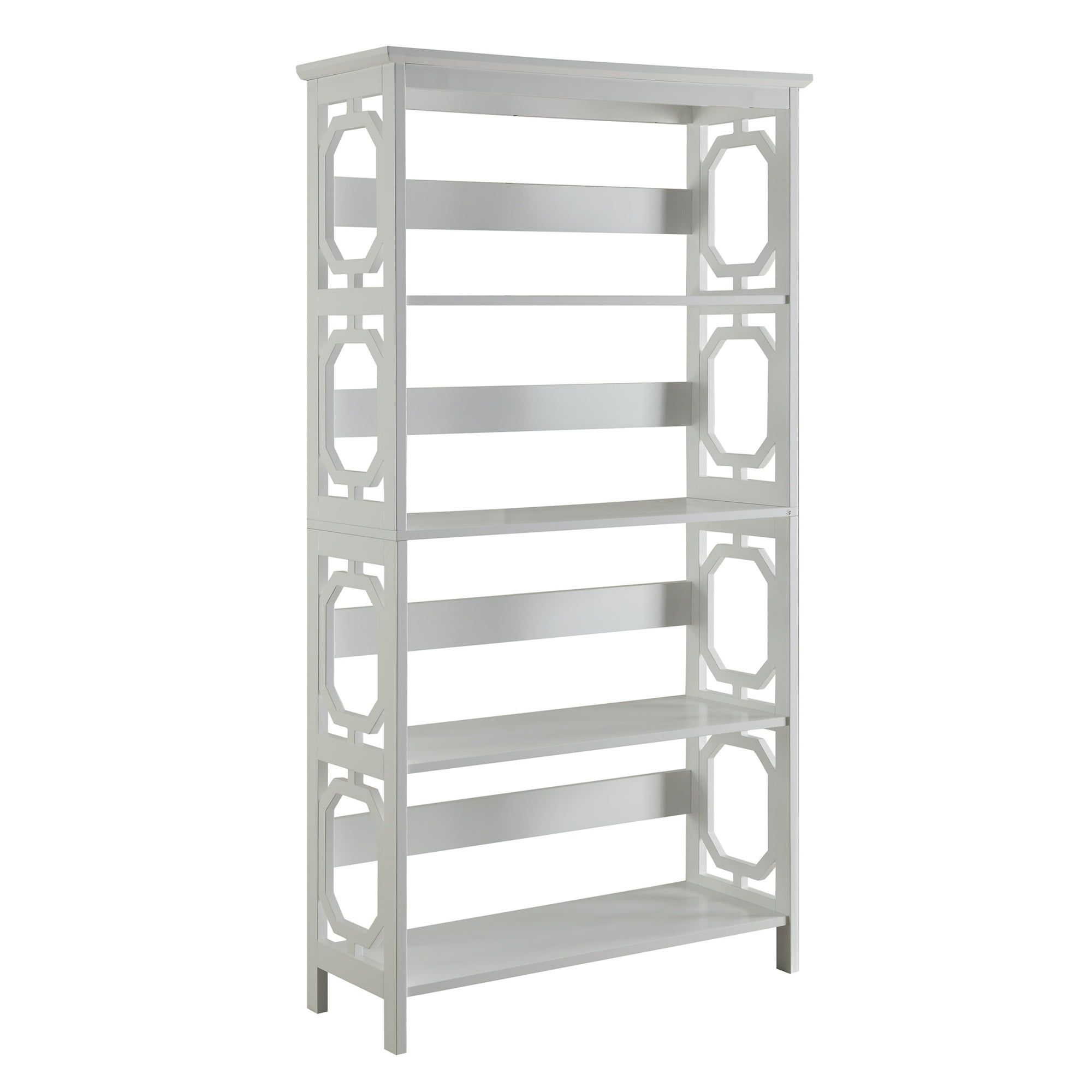 Omega White Wood Finish Spacious Five-Tier Bookcase