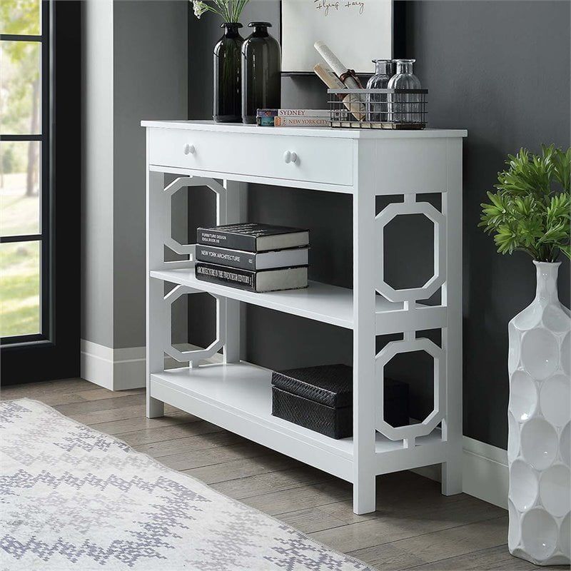 Omega White Wood Geometric Console Table with Storage