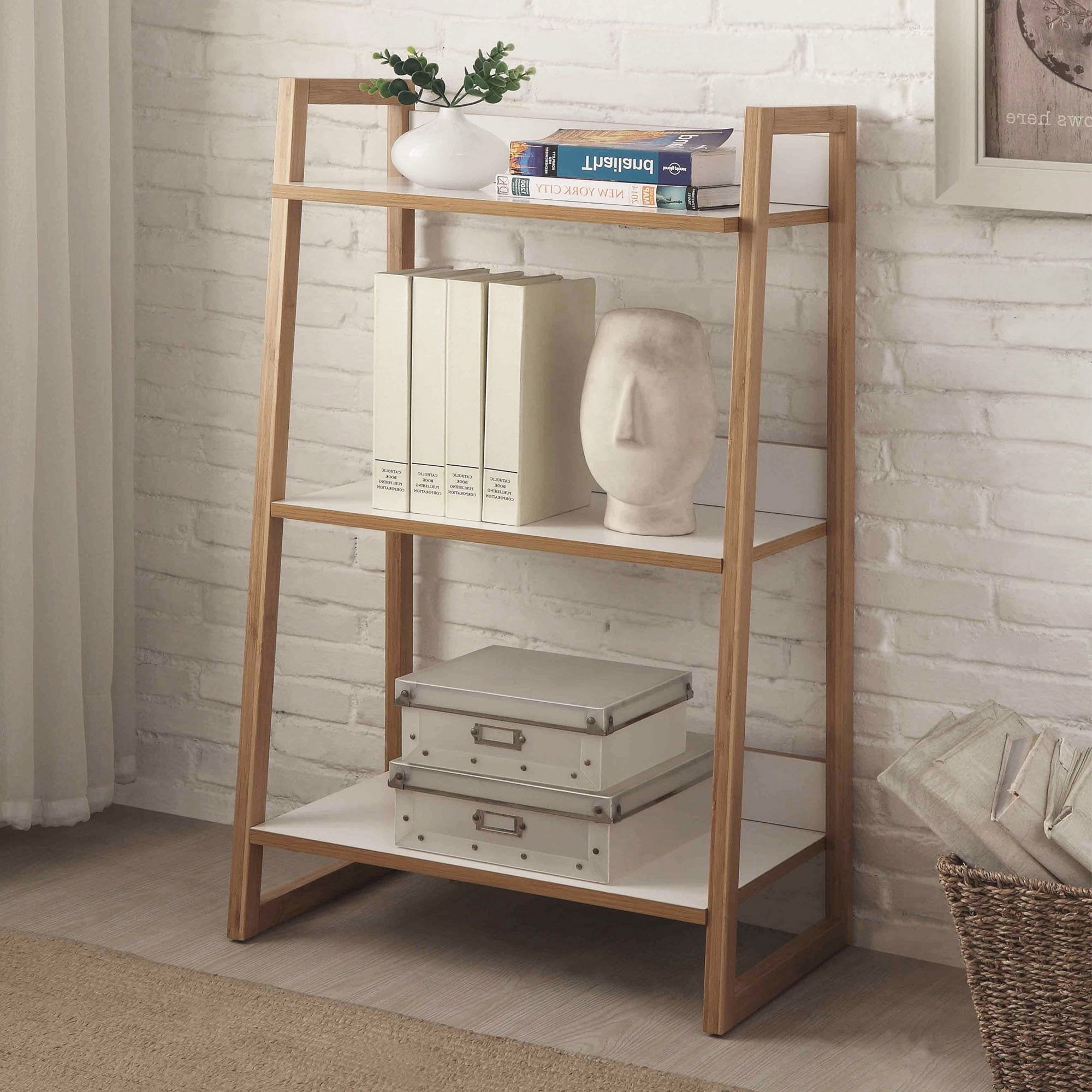 Oslo Sundance White and Natural Bamboo 3-Tier Bookshelf