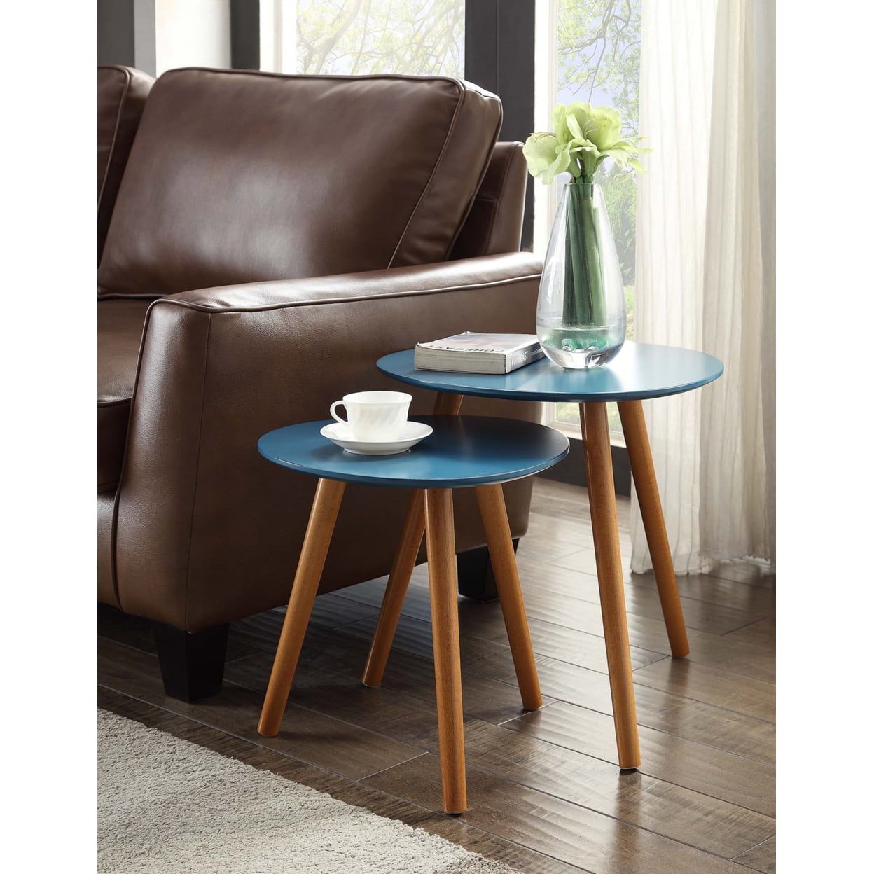 Oslo Blue Matte Finish Solid Wood Nesting End Tables