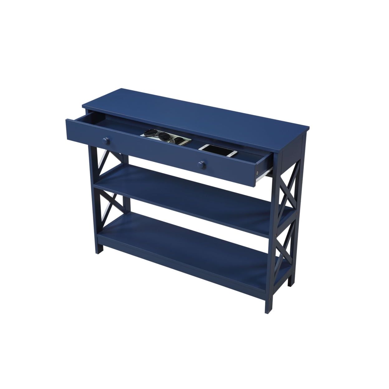 Oxford Cobalt Blue Console Table with X-Pattern and Storage