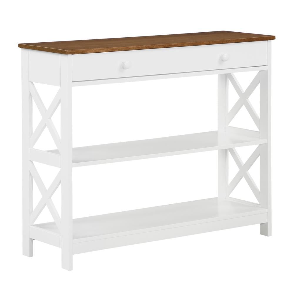 Oxford Driftwood White 40" Wood Console Table with Storage