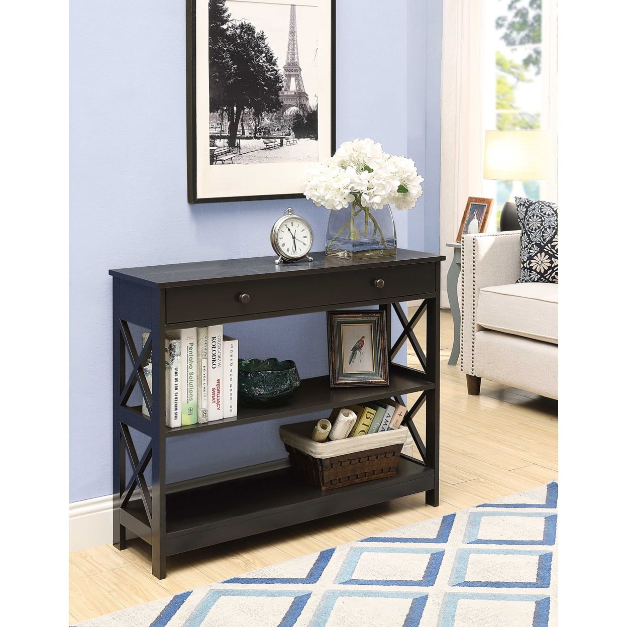 Espresso Oxford Console Table with Drawer and Shelves