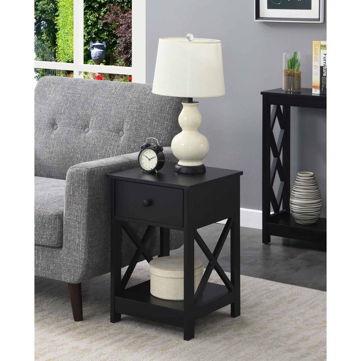 Oxford 16'' Black Square MDF End Table with Storage