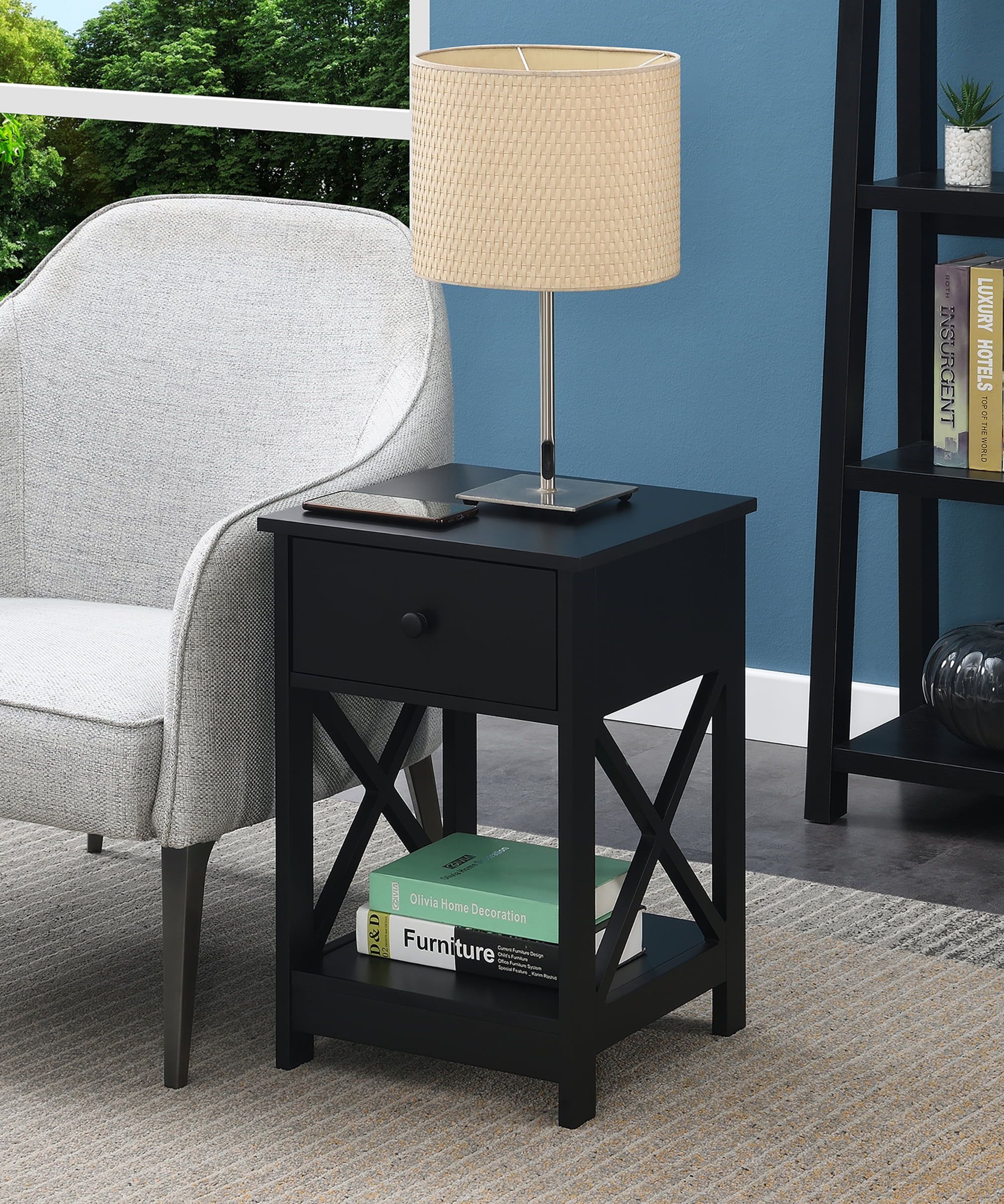 Oxford 16'' Black Square MDF End Table with Storage