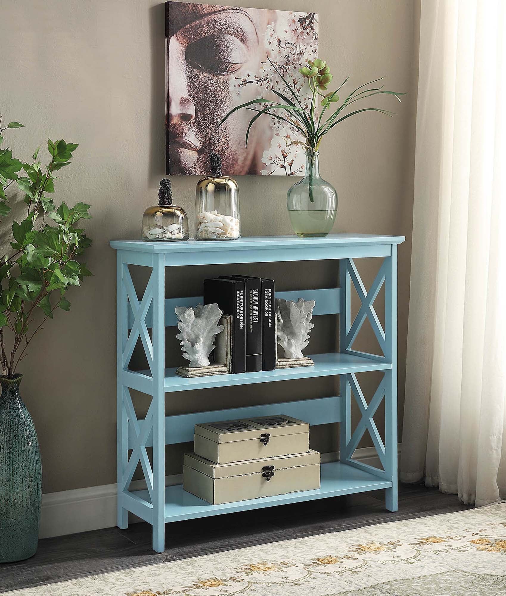 Oxford Sea Foam Blue Wooden 3-Tier Modern Bookcase