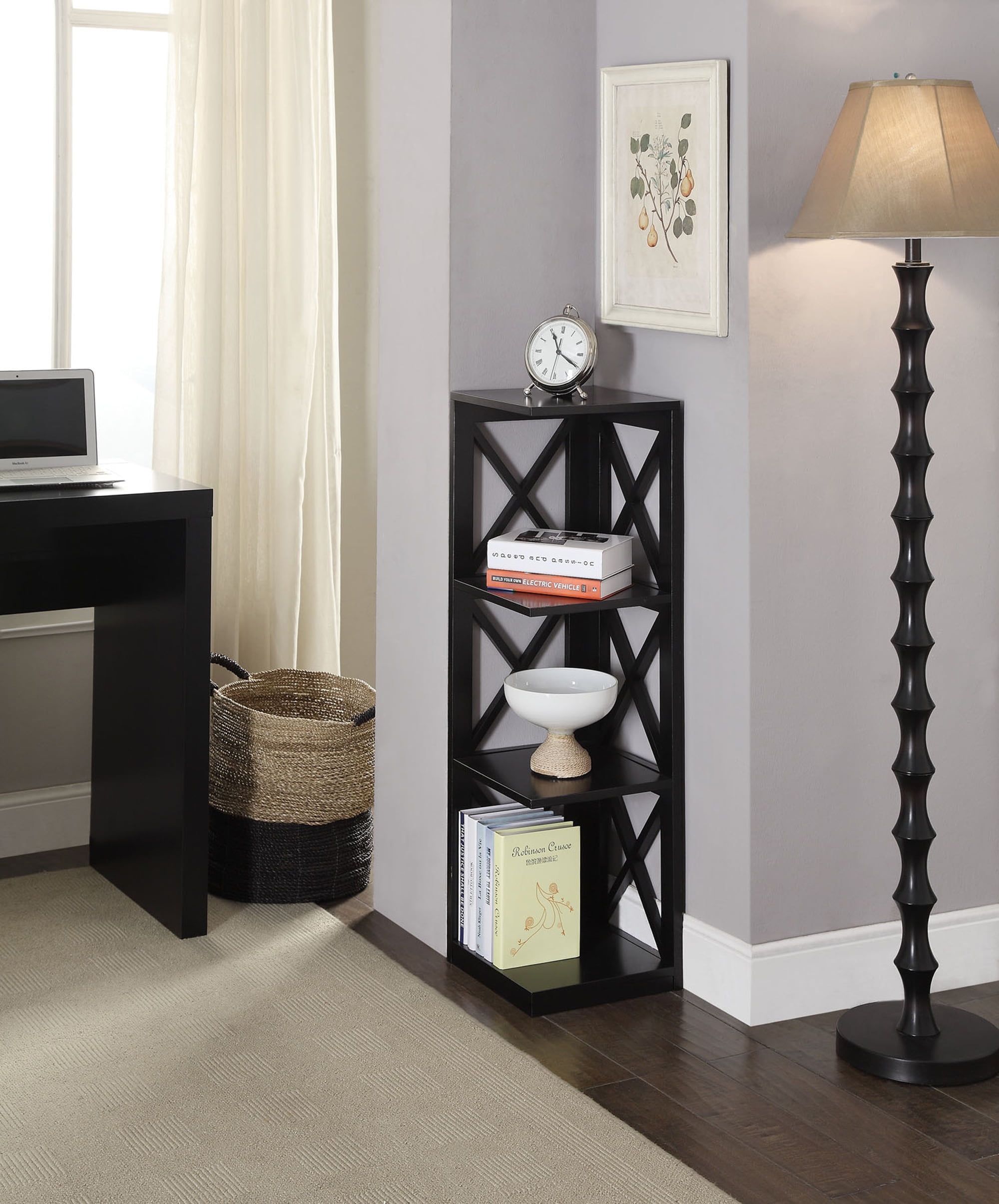 Oxford Elegant Black Wood 3-Tier Corner Bookcase