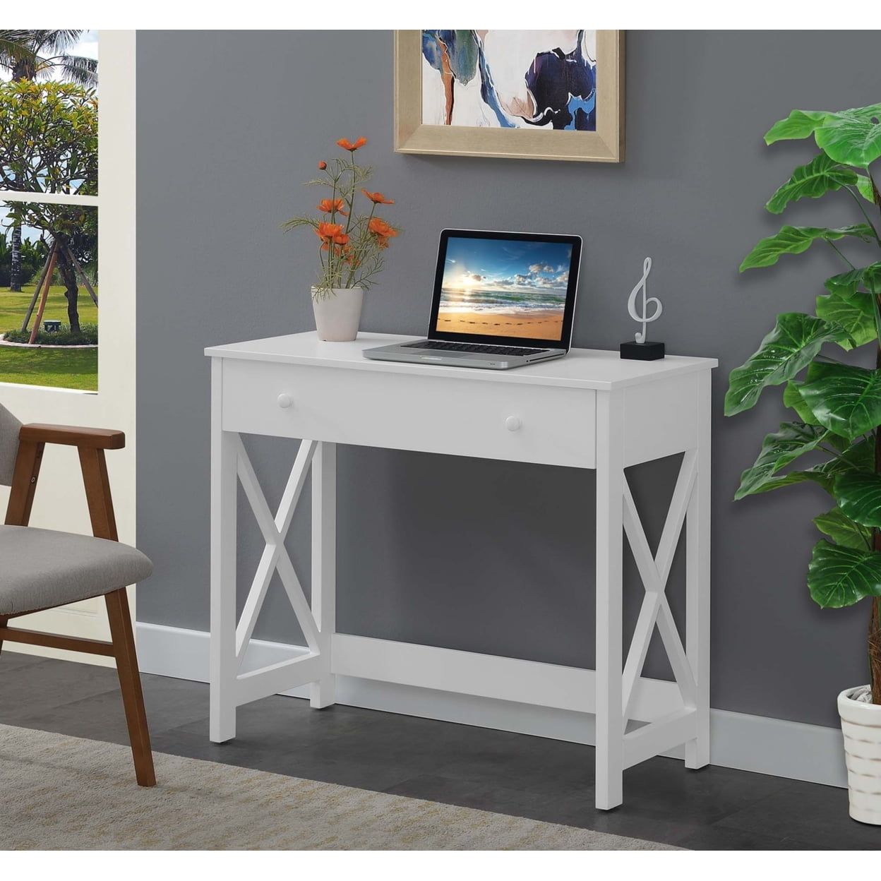 White 36-Inch Wood Desk with Drawer