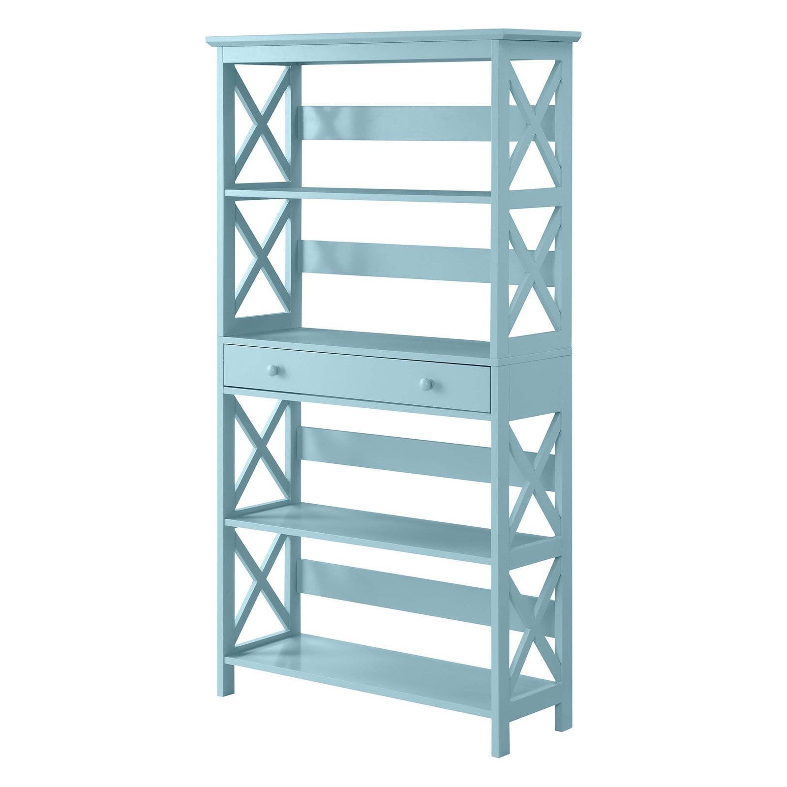 Sea Foam Blue 5-Tier Wooden Bookcase with Concealed Drawer