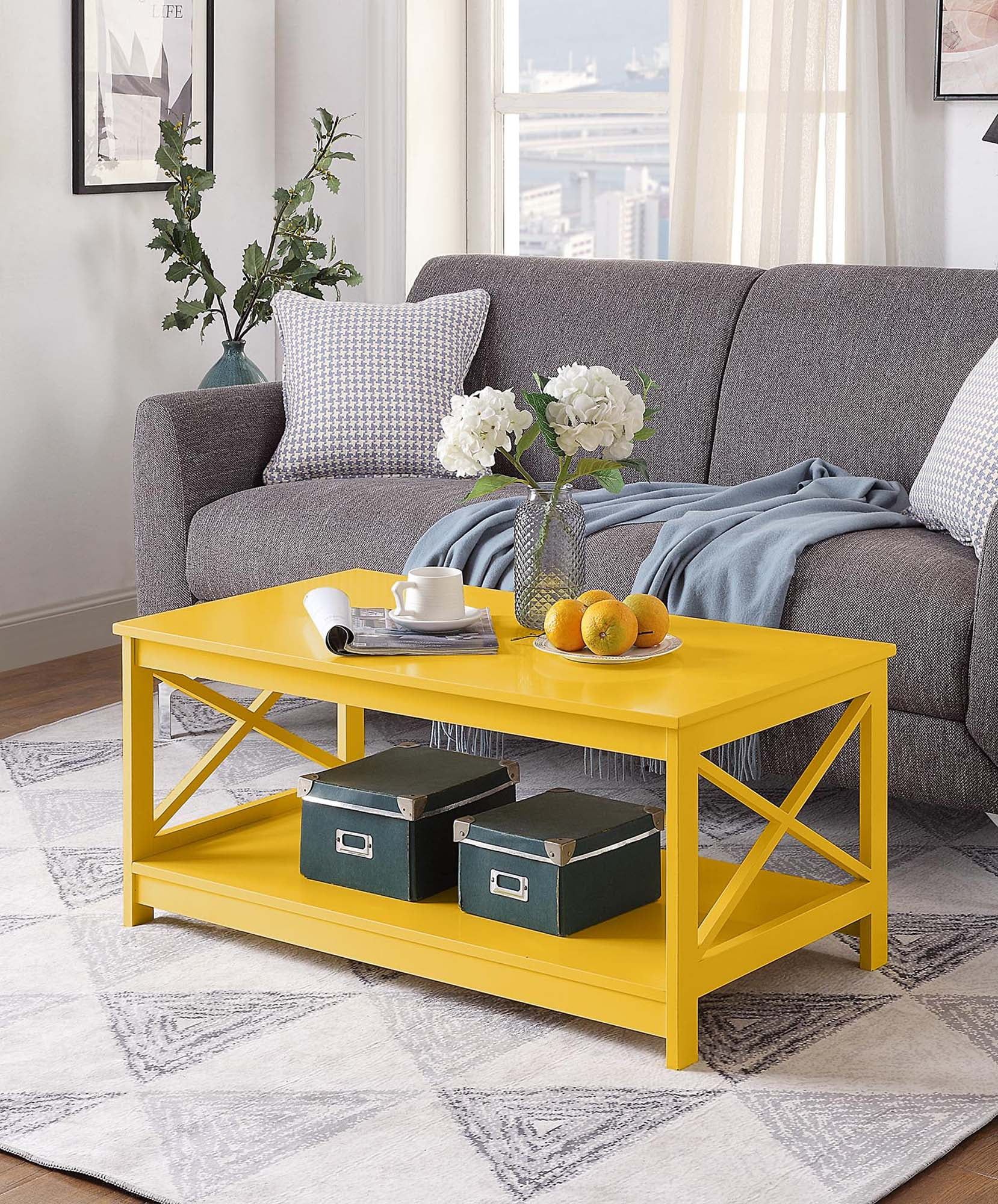 Oxford Yellow Rectangular Wood Coffee Table with Shelf