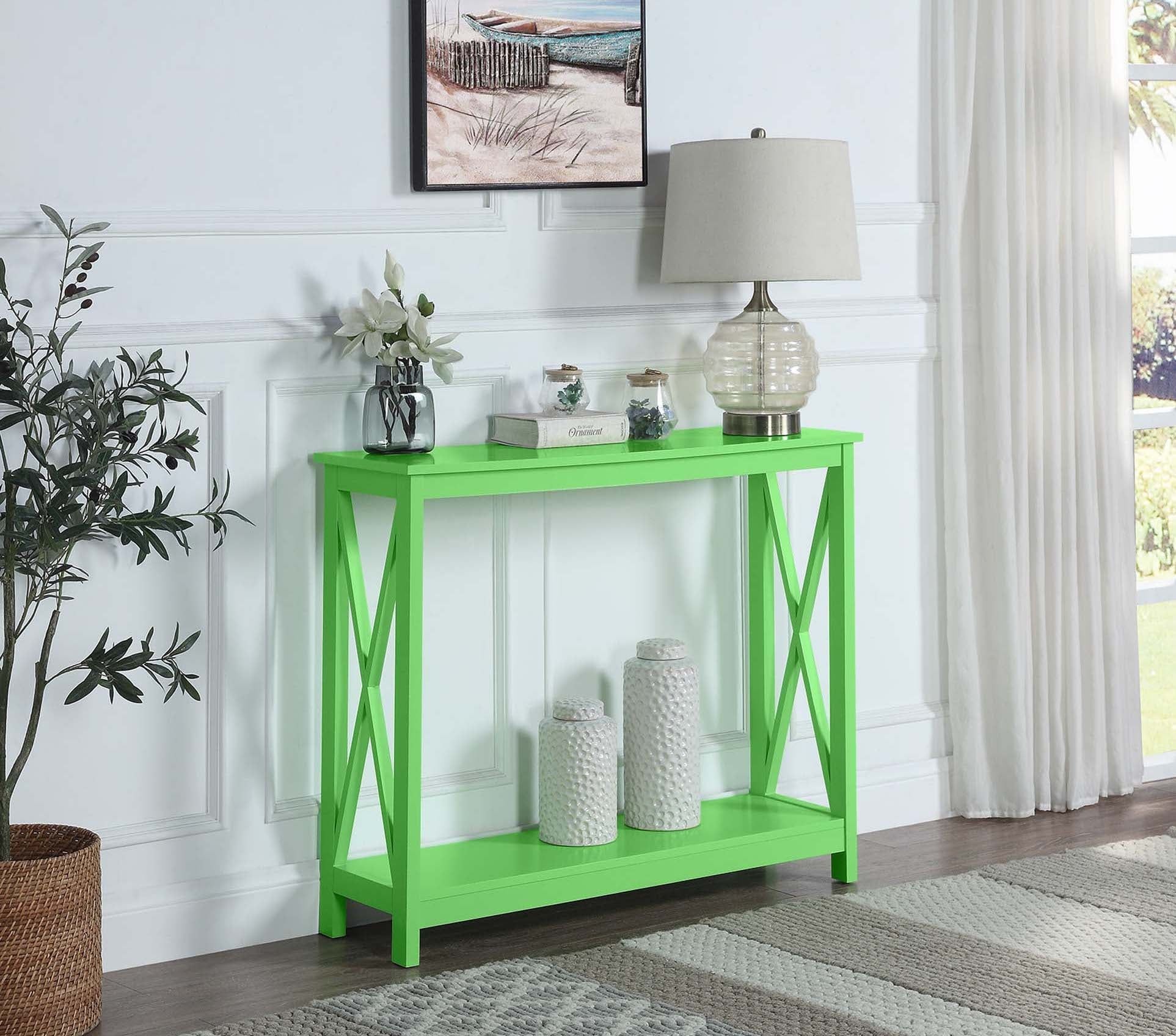 Lime Green Wood Console Table with Storage Shelves