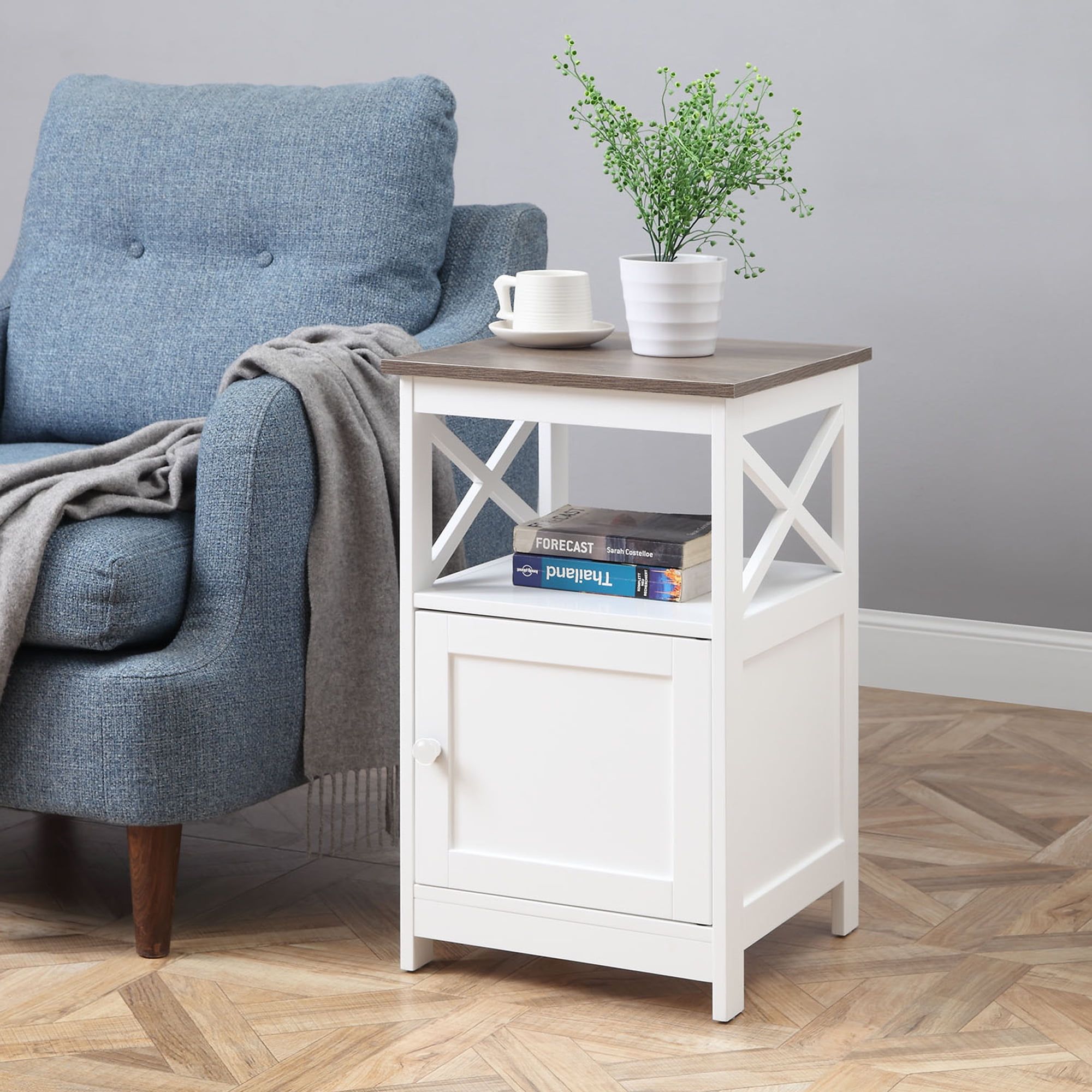 Oxford Driftwood and White Square End Table with Cabinet