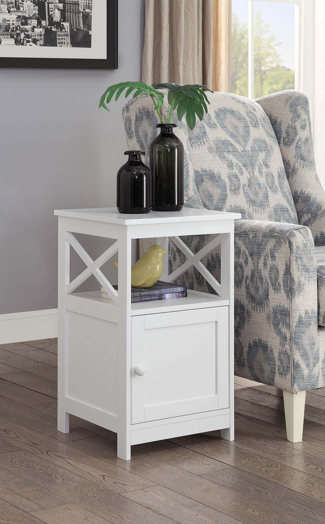 Contemporary Oxford White Wood and Metal End Table with Cabinet