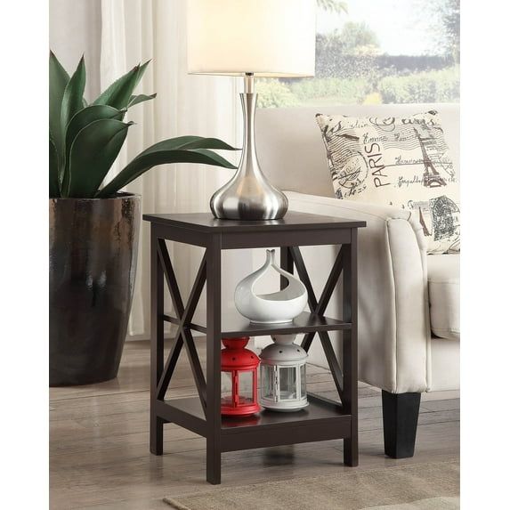 Espresso Oxford Transitional Rectangular End Table with 3 Shelves