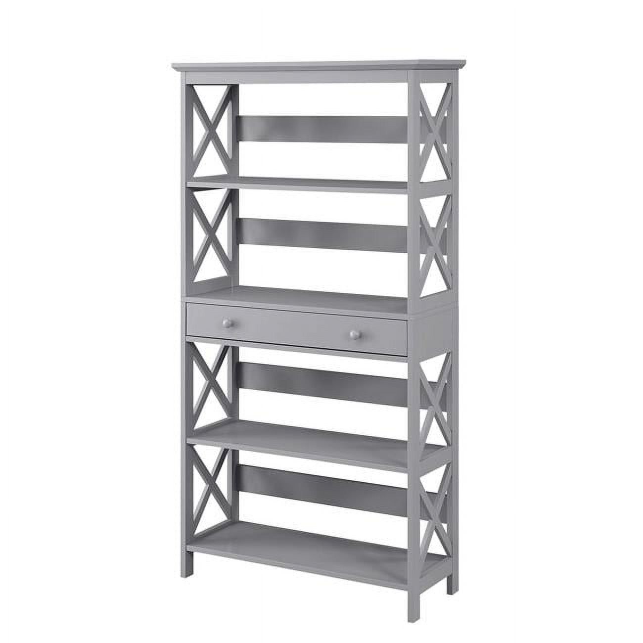 Gray Wood 5-Tier Bookcase with Drawer