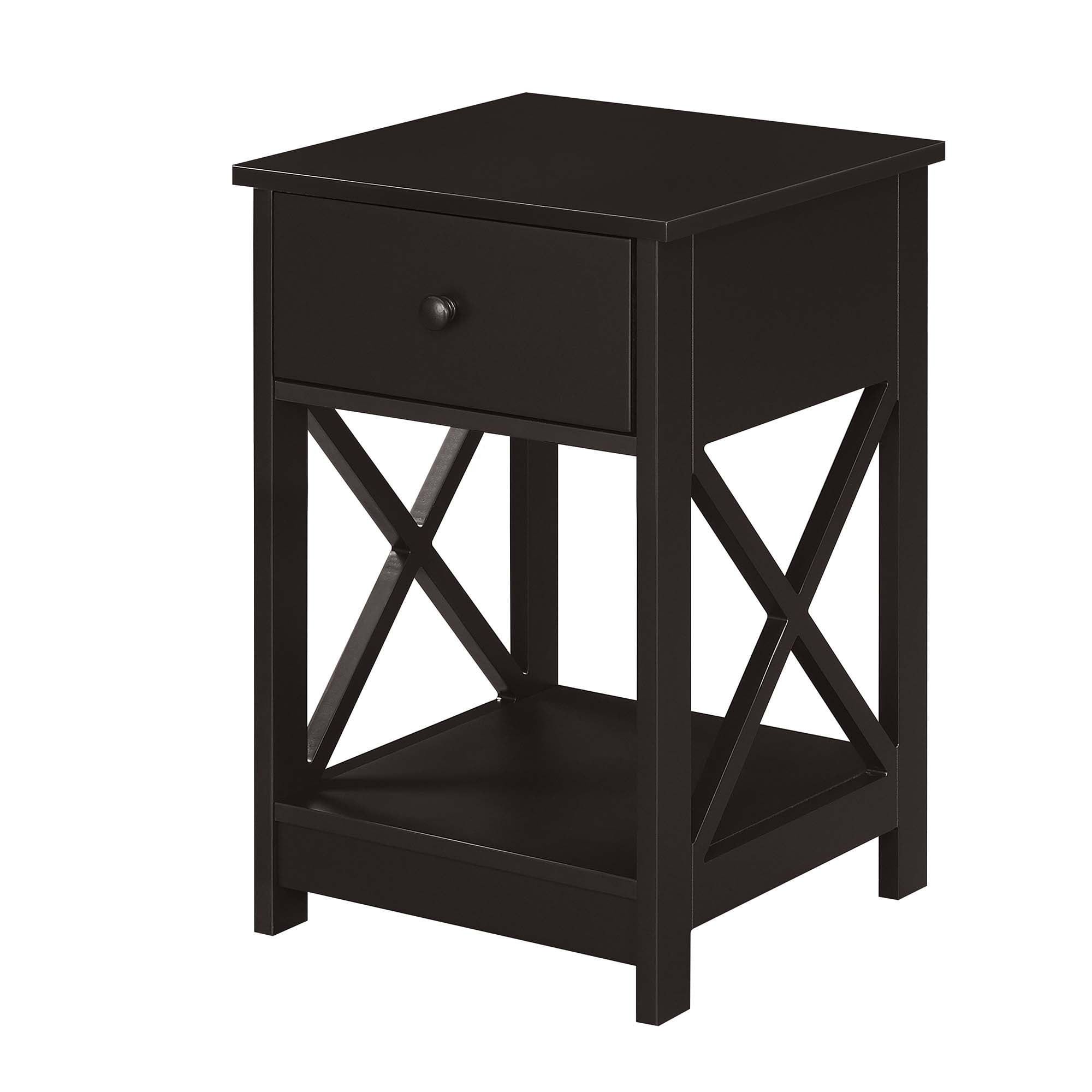 Espresso Wood Finish Contemporary End Table with Shelf and Drawer