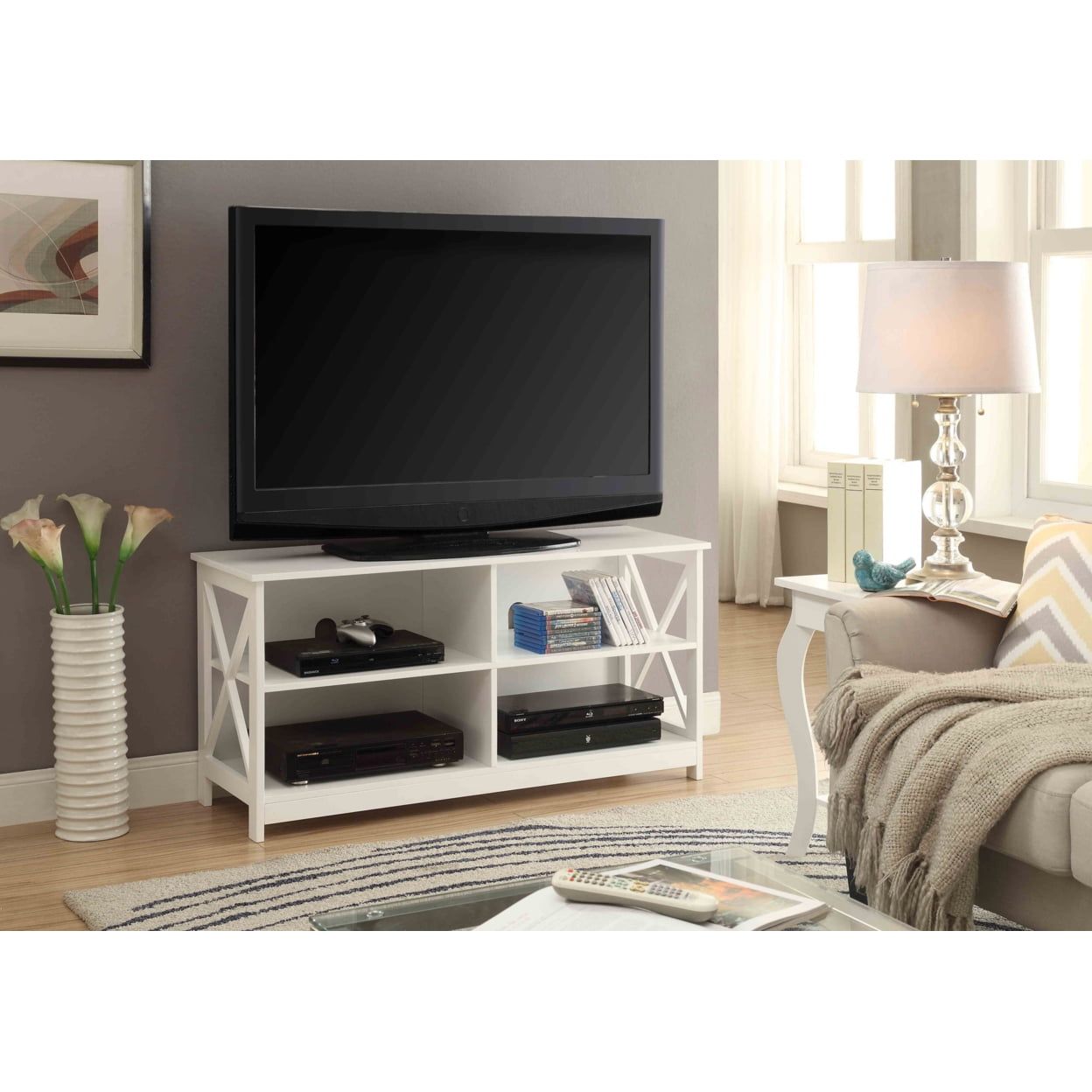 Oxford White MDF 48" Contemporary TV Stand with Open Storage