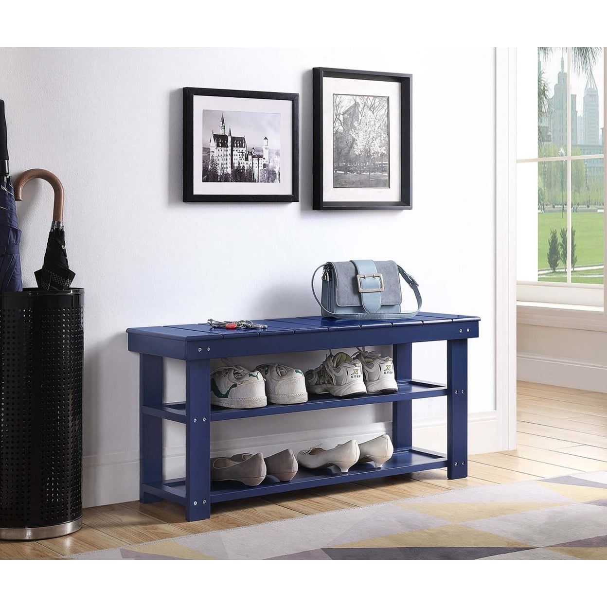 Cobalt Blue Contemporary Oxford Mudroom Bench with Storage