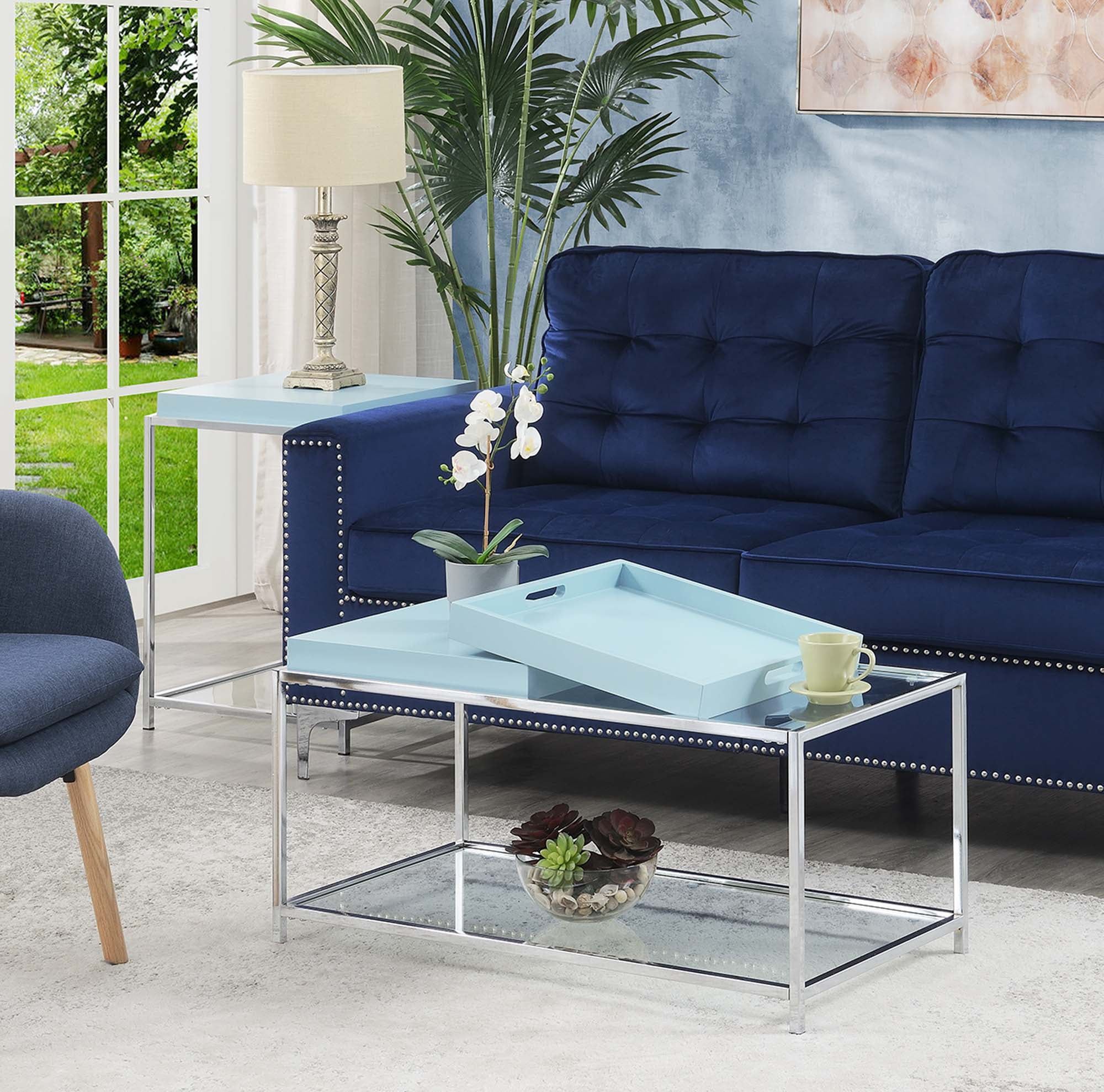 Sea Foam Blue Palm Beach Glass Coffee Table with Removable Trays