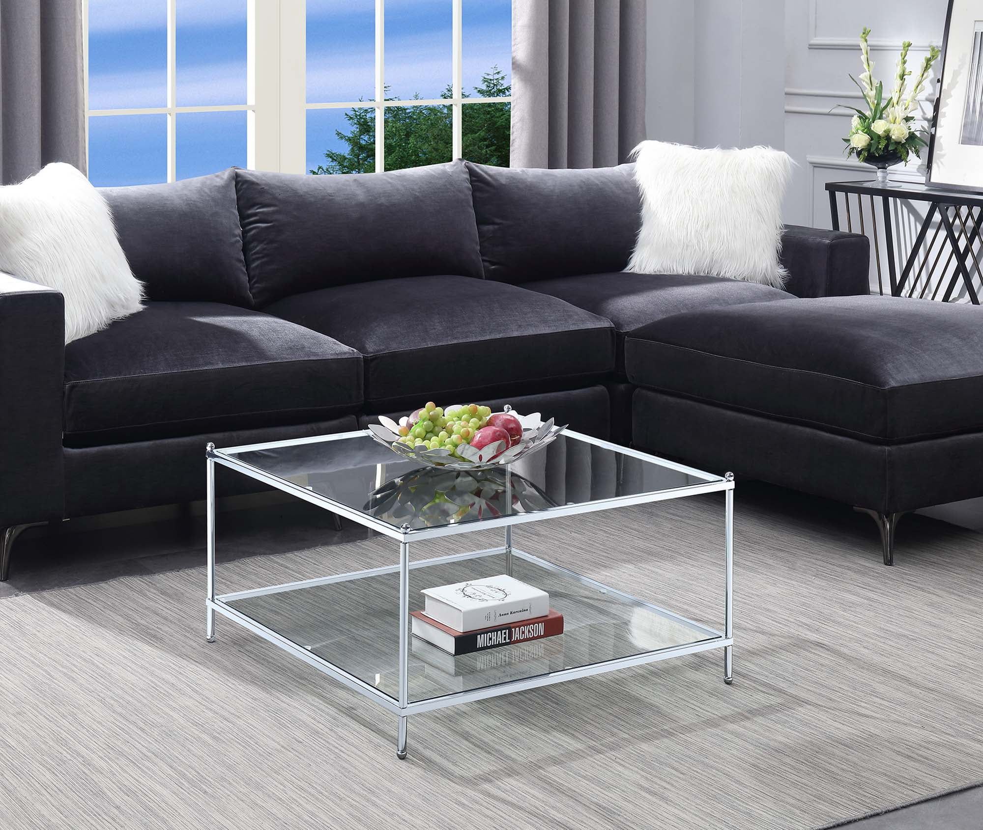 Royal Crest 32" Square Chrome & Glass Coffee Table