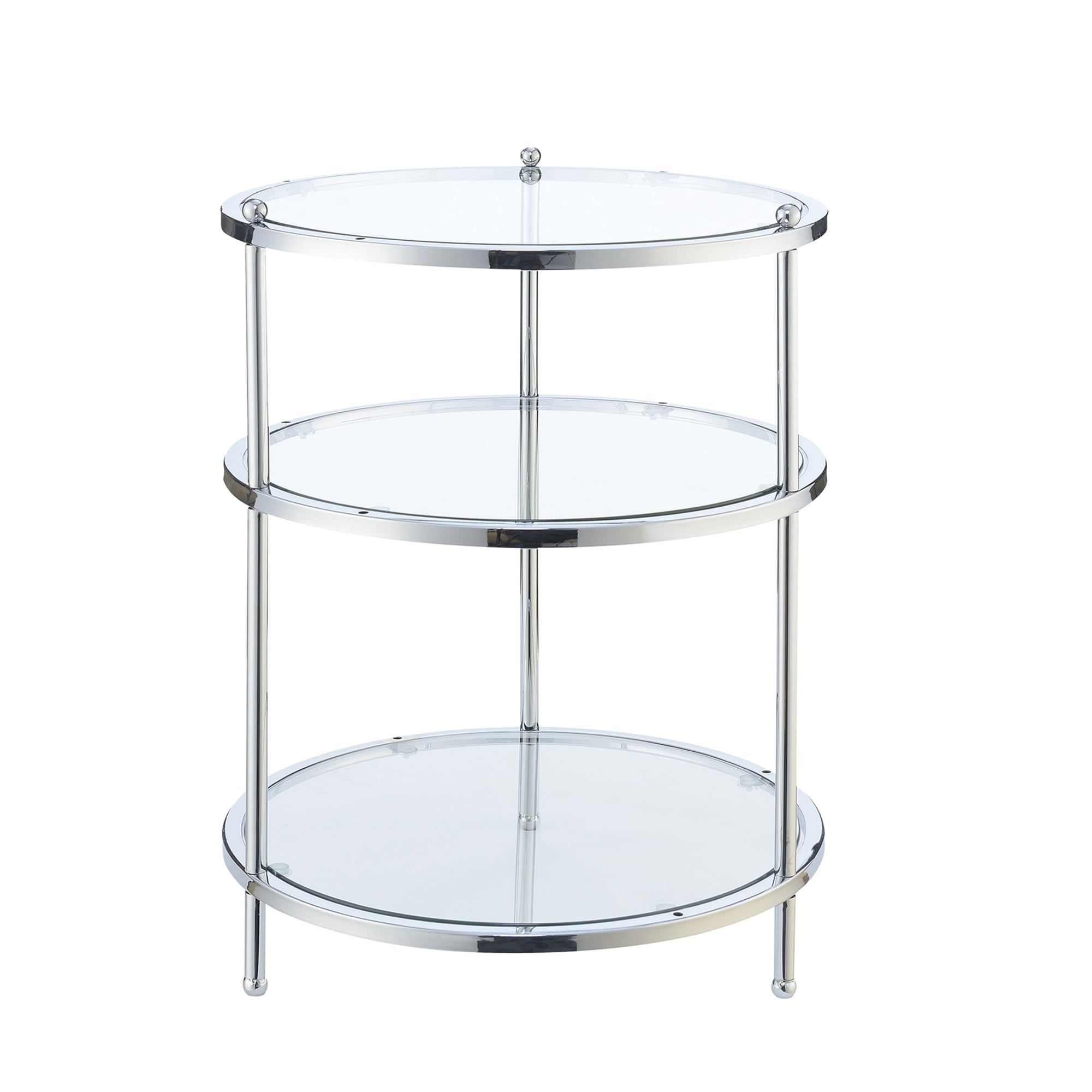 Chrome and Glass 3-Tier Round End Table