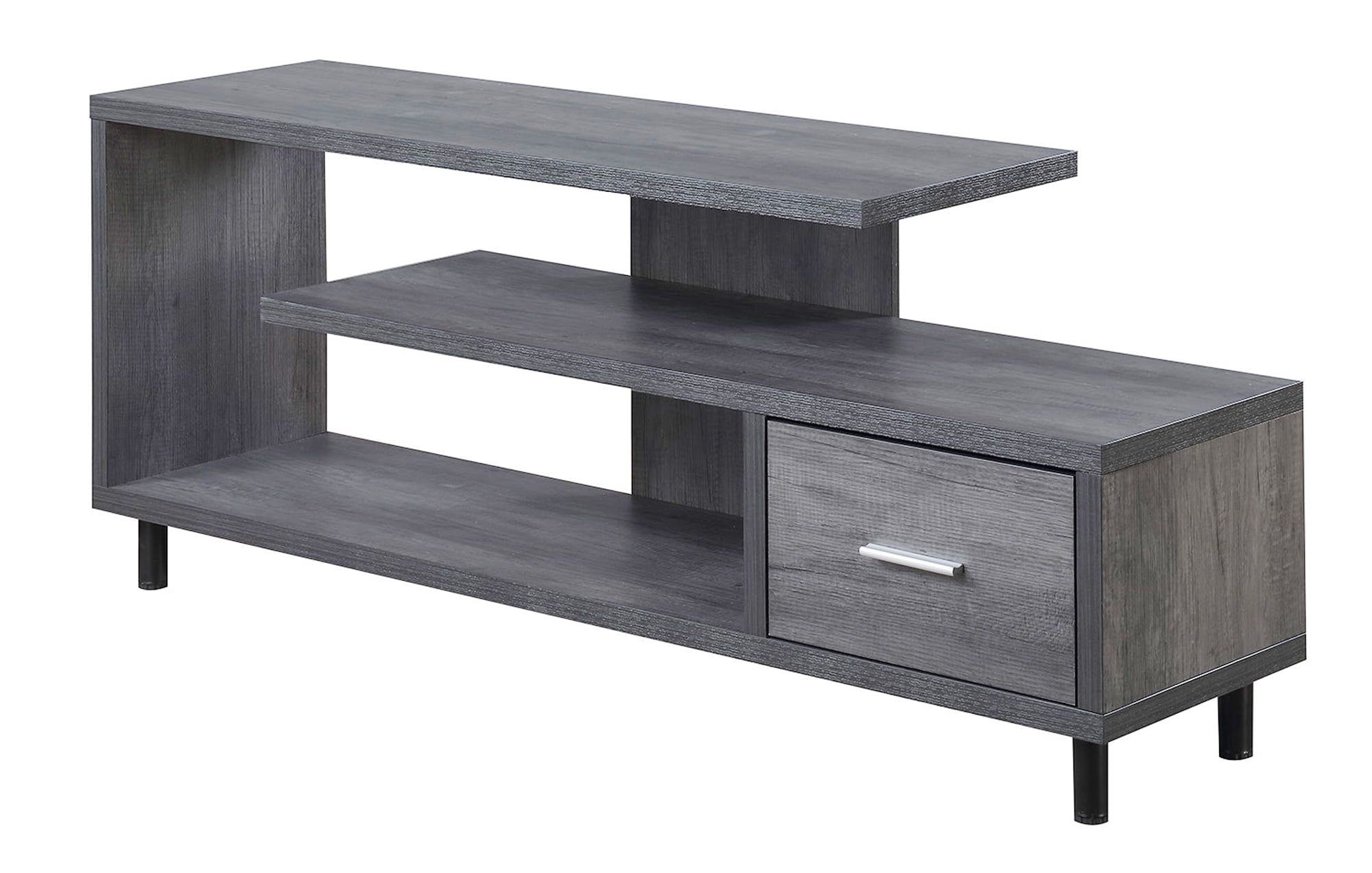 Modern Charcoal Gray 59" TV Stand with Open Shelves and Cabinet