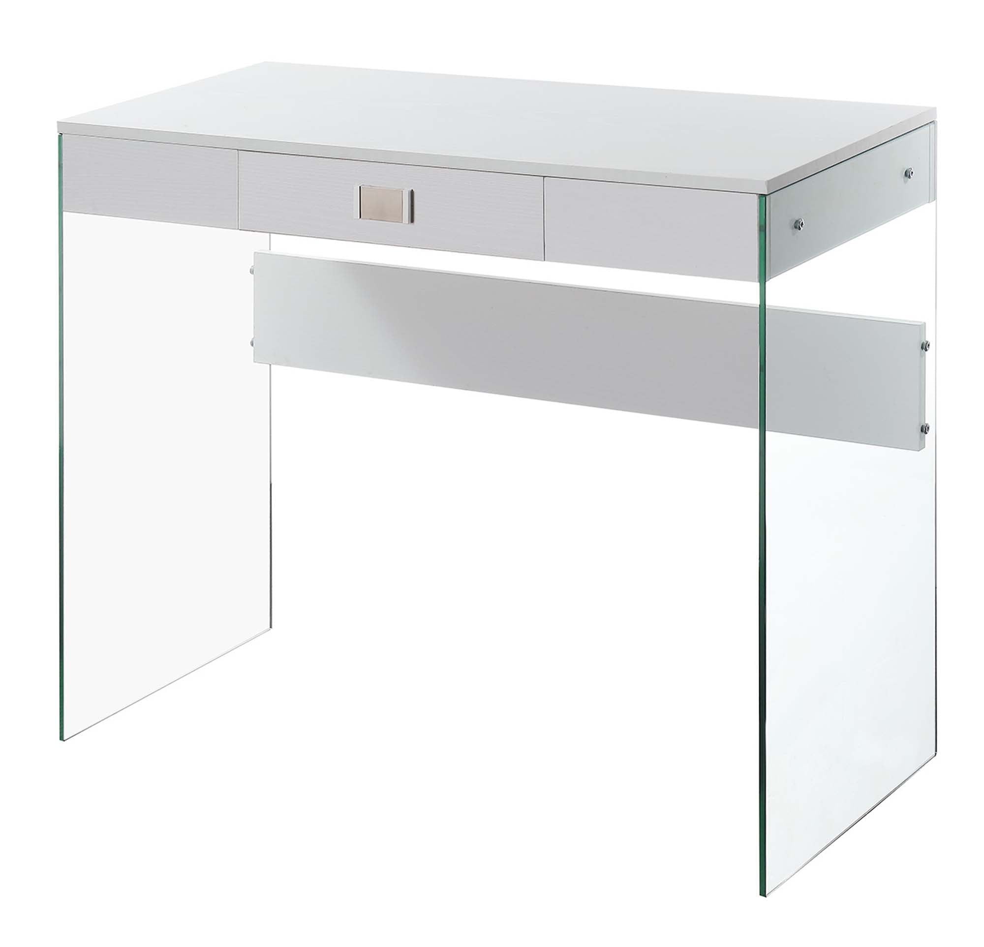 SoHo Chic White Glass Desk with Sleek Drawer, 36 in.