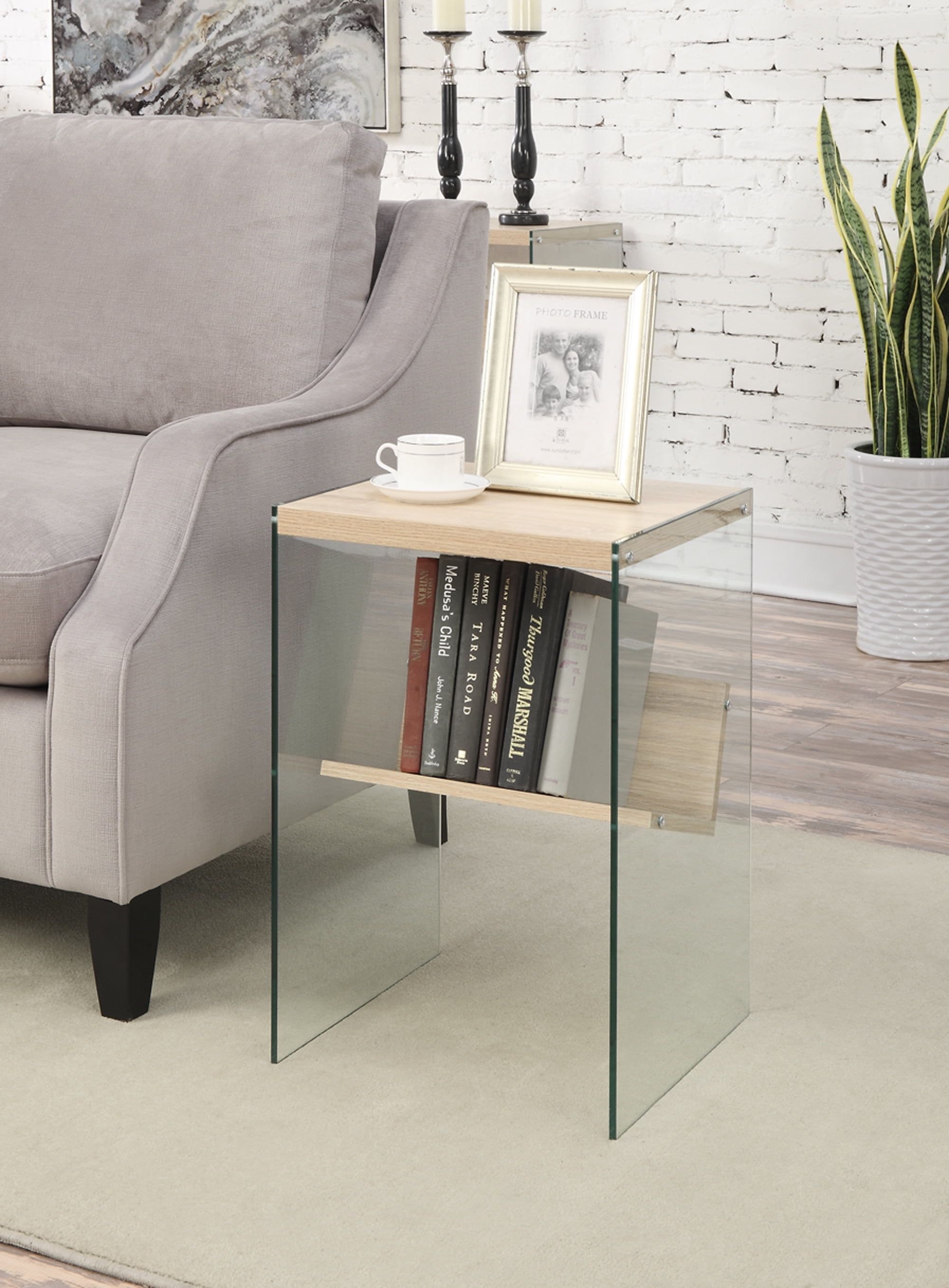 Soho Weathered White Wood and Glass Square End Table