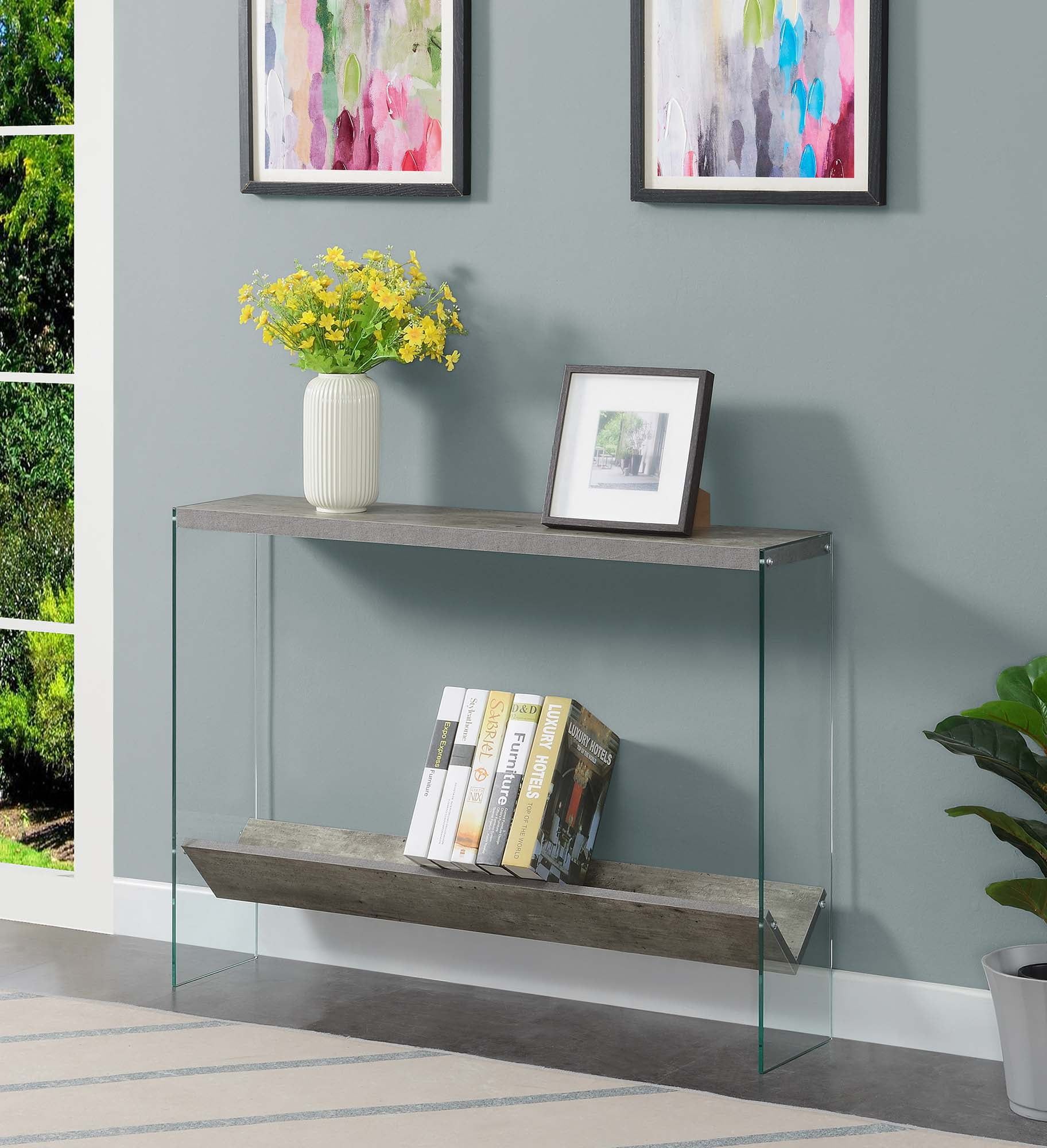 SoHo V Faux Birch 42" Glass-Top Console Table with Storage Shelf