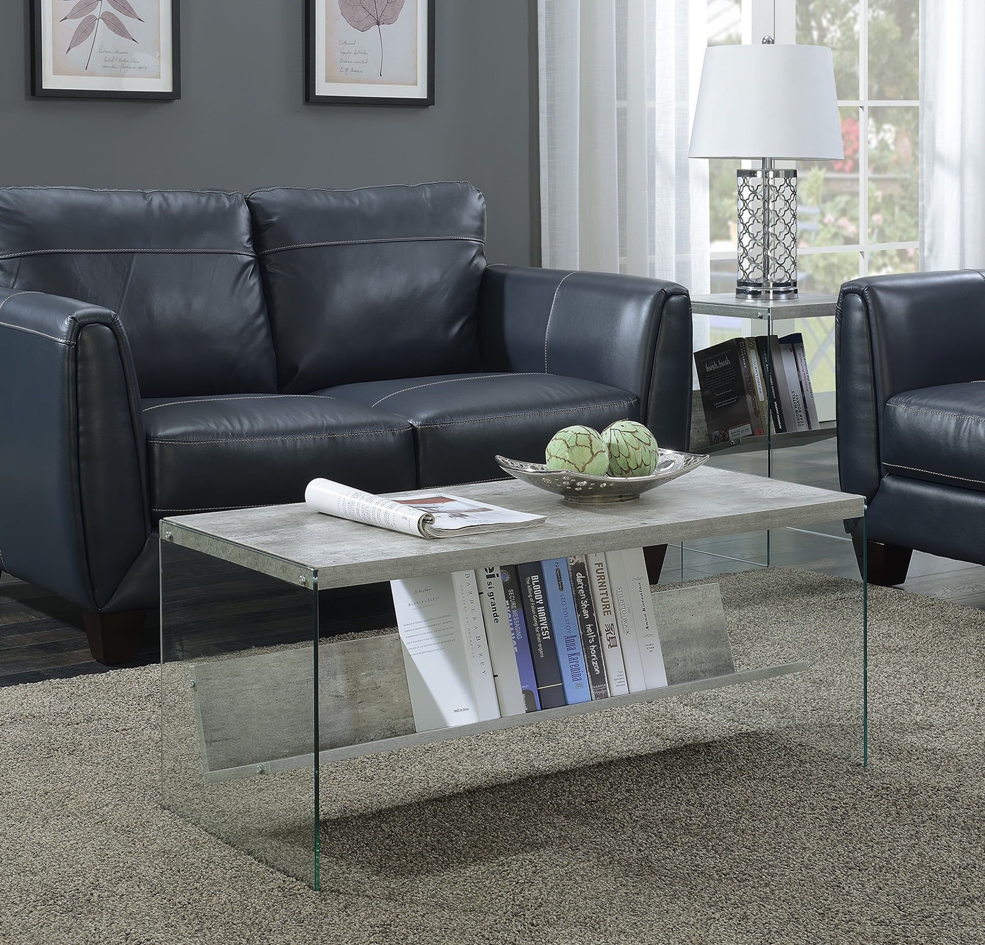 Modern Faux Birch and Glass Rectangular Coffee Table