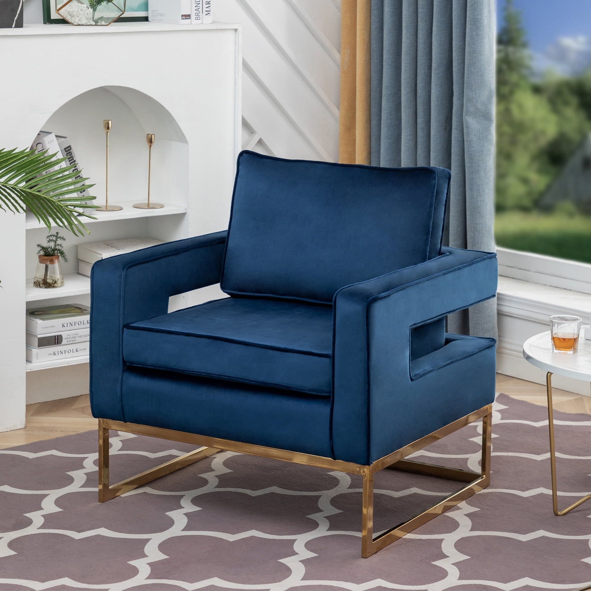 Navy Blue Velvet & Gold Luxe Lounge Accent Chair