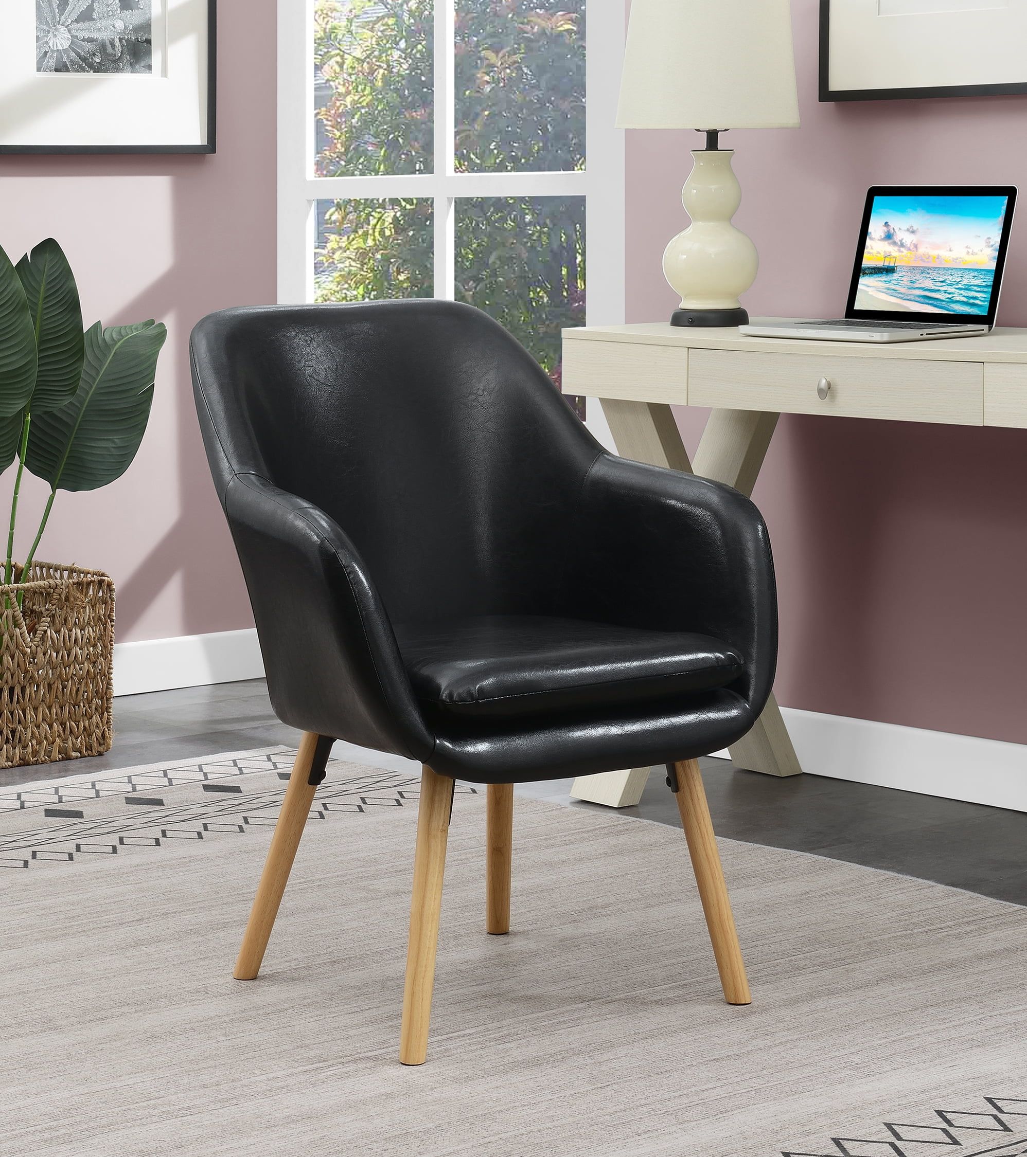 Charlotte Black Faux Leather and Velvet Wood Accent Chair