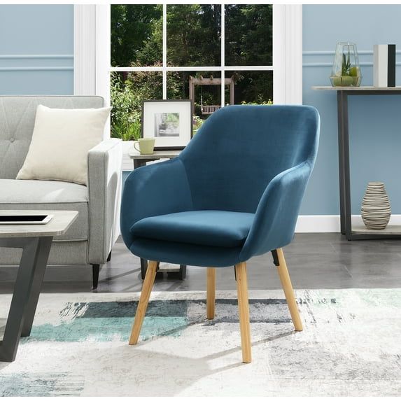 Charlotte Blue Velvet Wingback Accent Chair with Light Oak Legs
