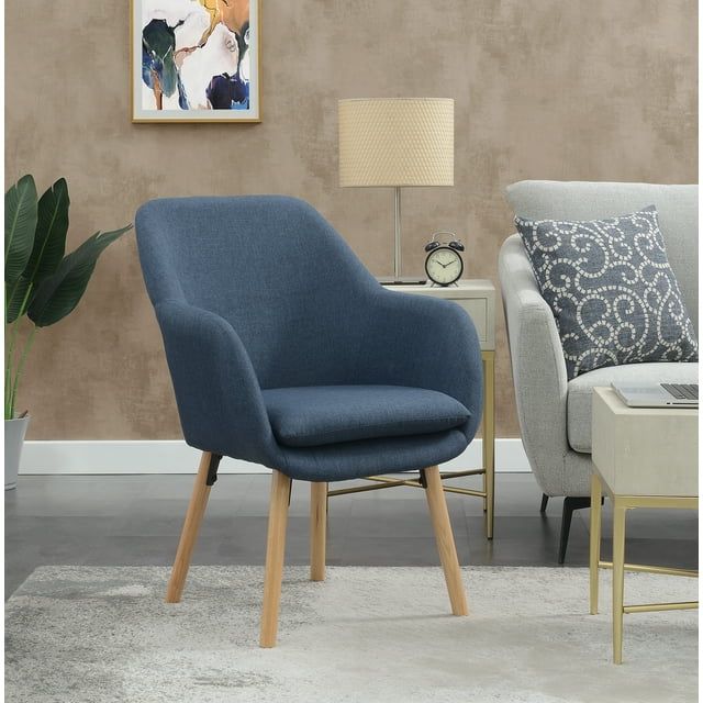 Denim Blue Velvet Wingback Accent Chair with Oak Legs