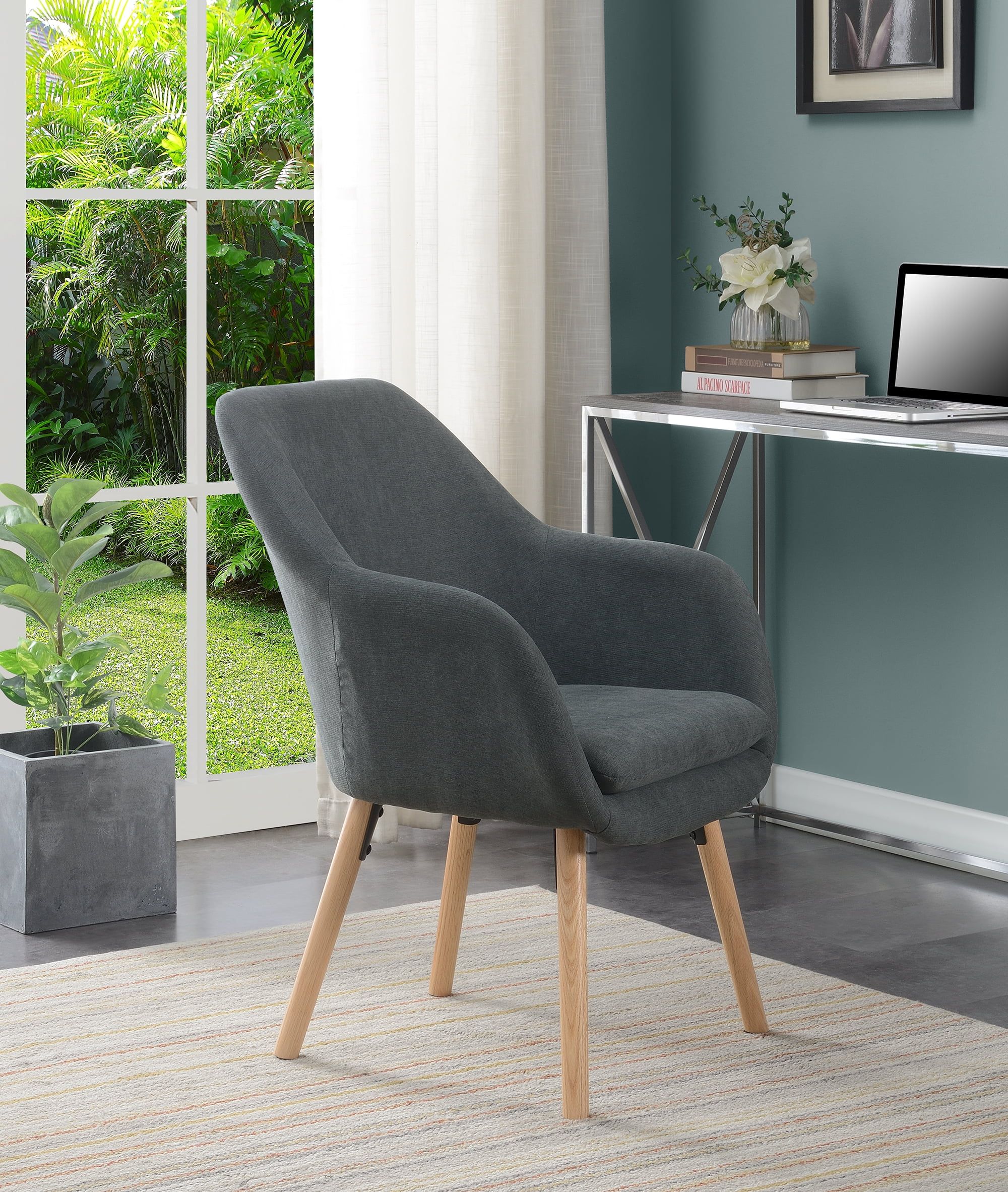 Slate Gray Linen Wingback Accent Chair with Oak Legs