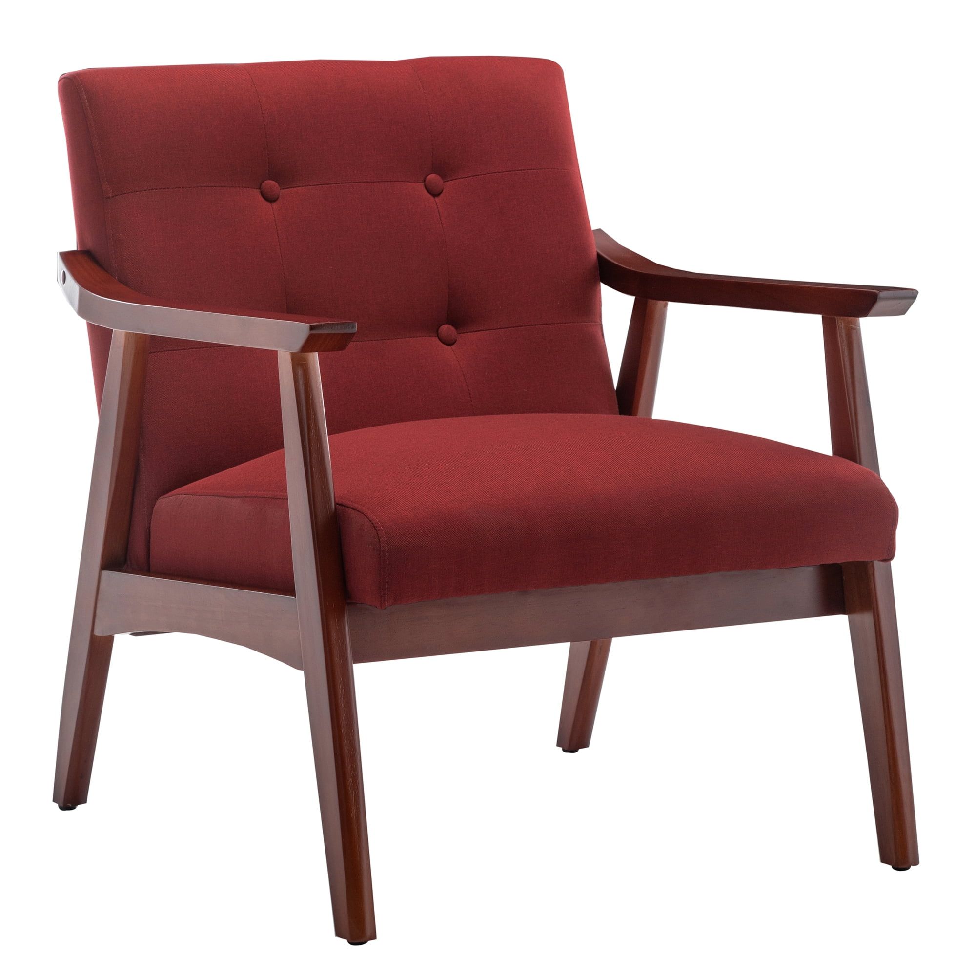 Natalie Mid-Century Garnet Red Accent Chair with Espresso Wood Frame