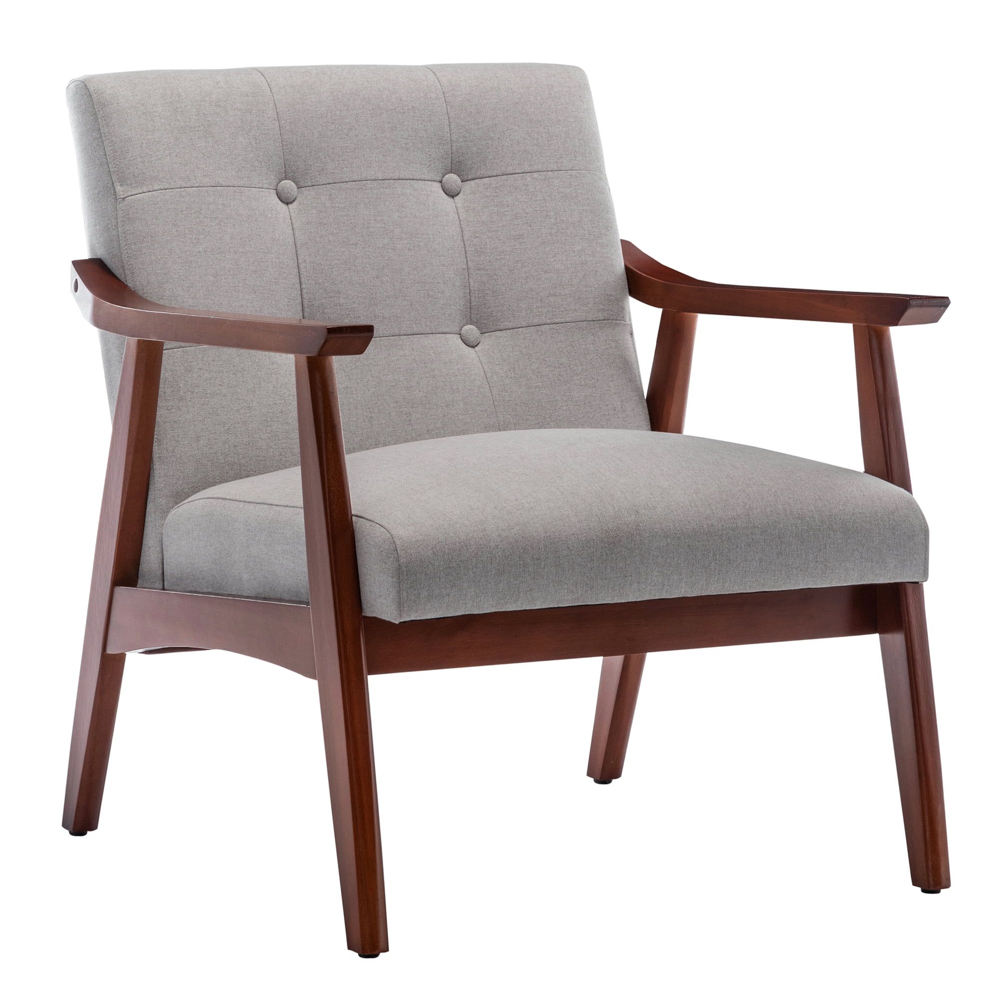 Light Gray and Espresso Mid-Century Modern Accent Chair