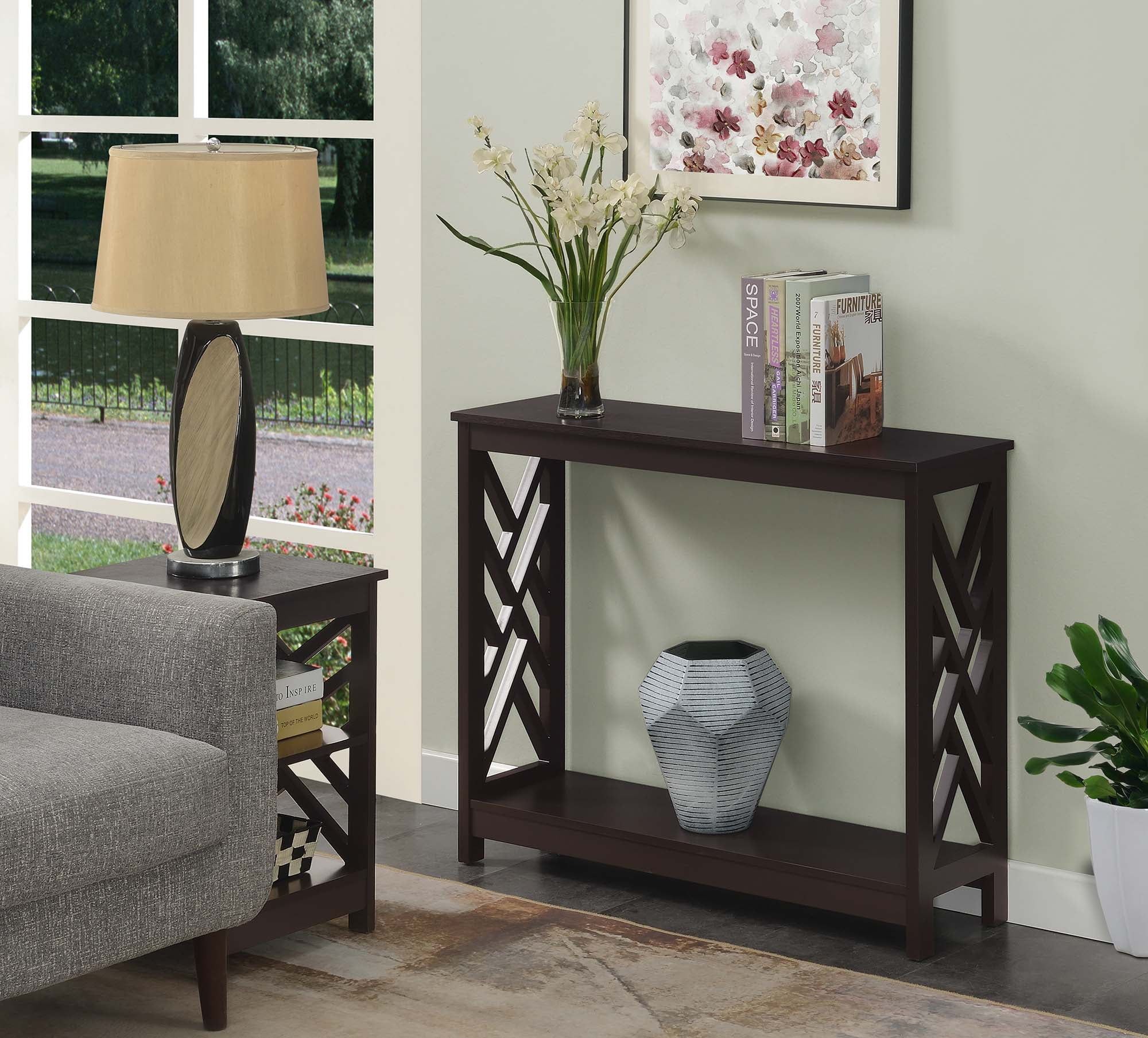 Espresso Finish Sleek 40" Transitional Wood Console Table with Shelf