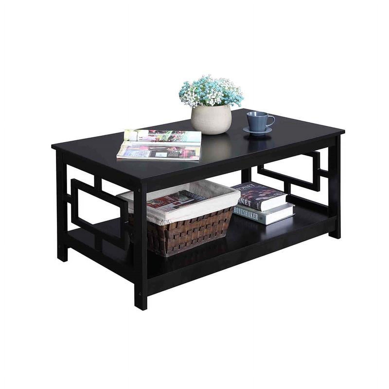 Symmetrical Asian-Inspired Black Wood Square Coffee Table