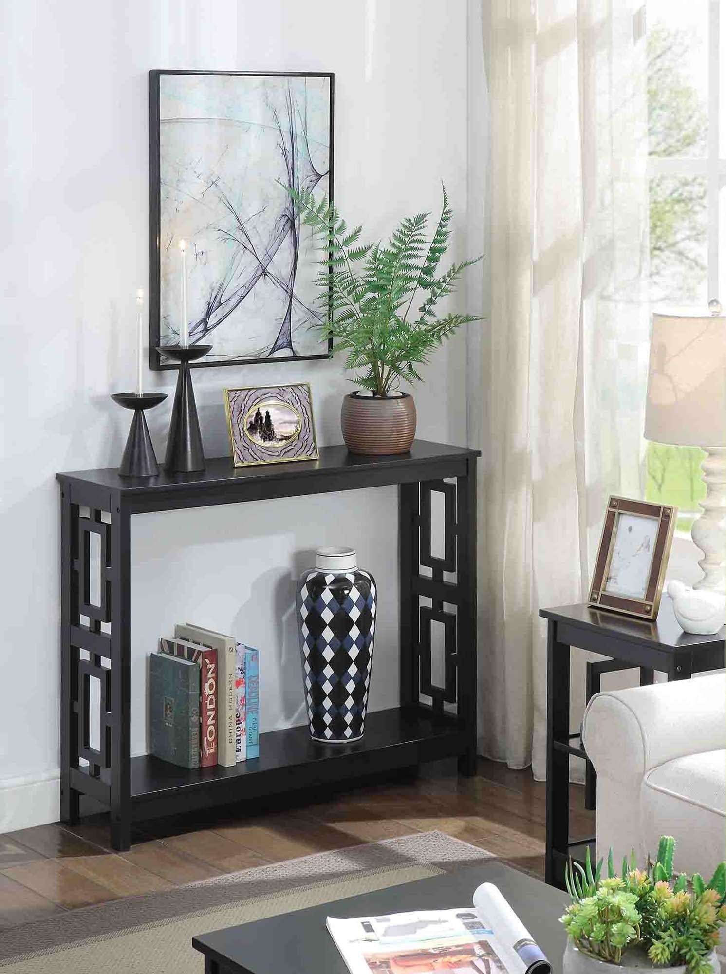 Black Wood Console Table with Storage Shelf