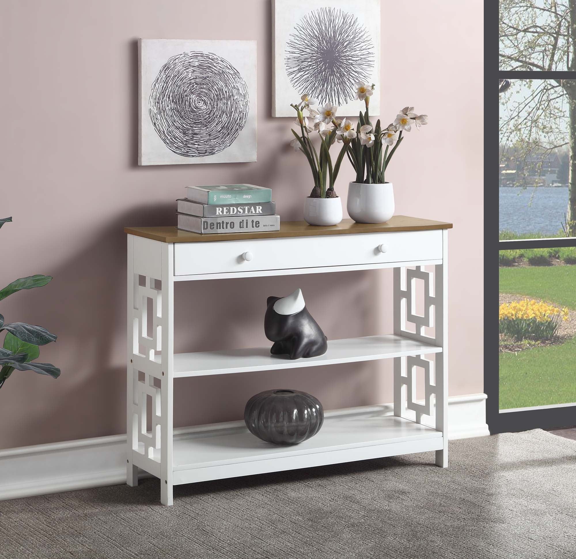 Town Square Chic White/Driftwood Console Table with Storage