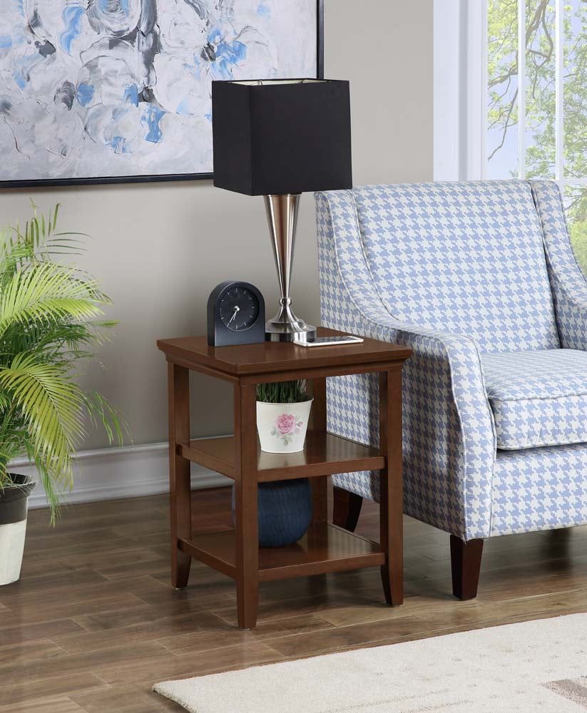 Espresso Wood Rectangular End Table with Shelves