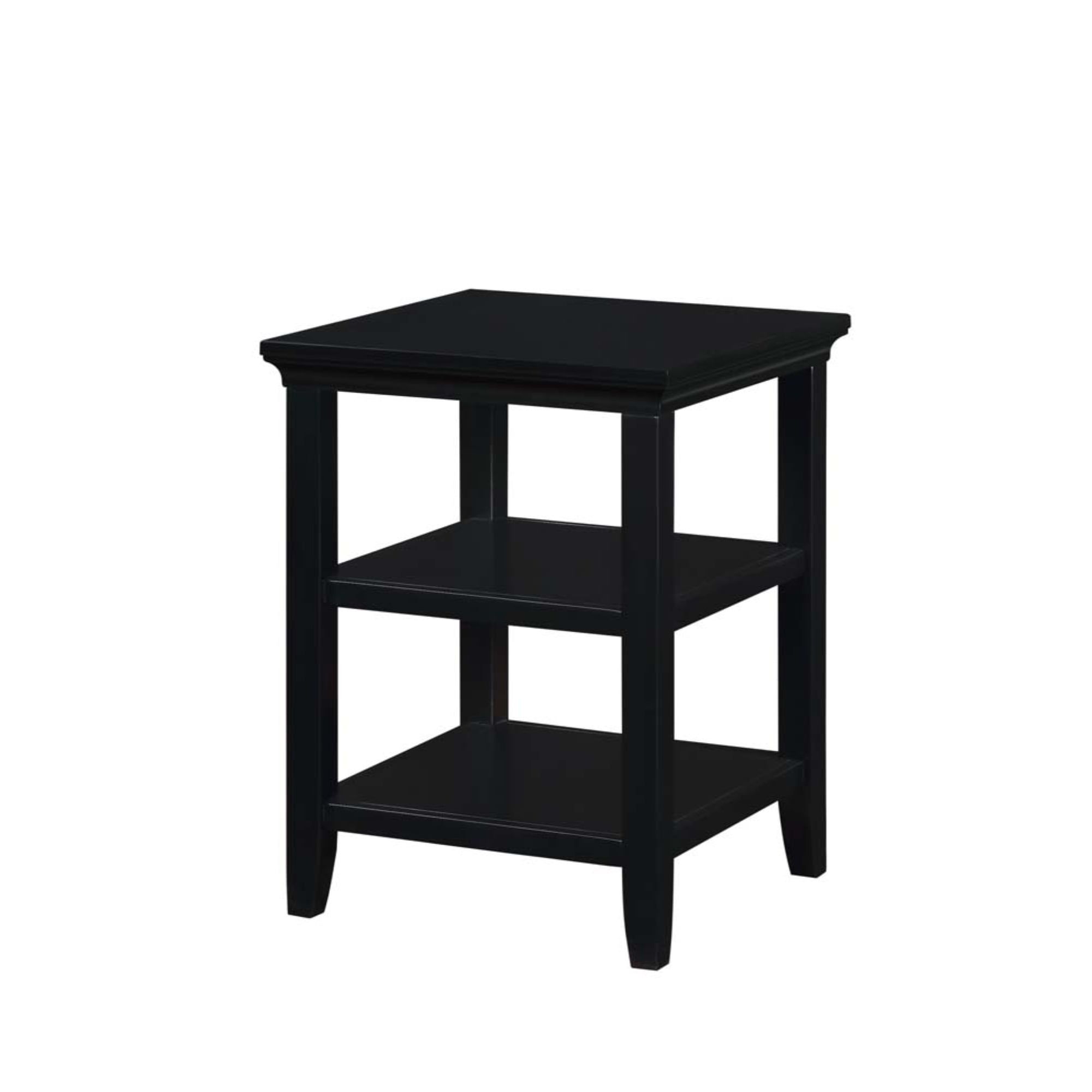 Tribeca Solid Wood Black Square End Table with Shelves