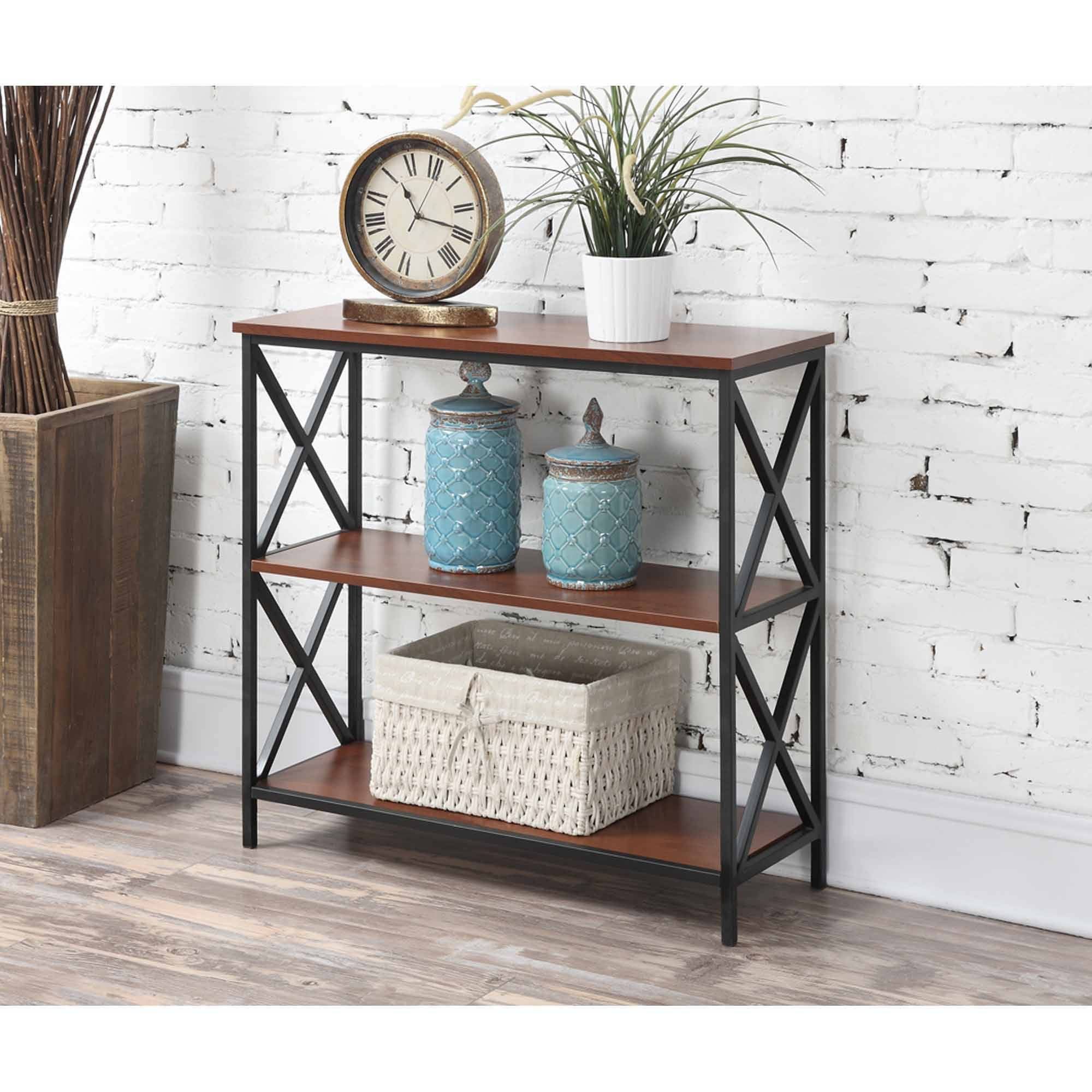 Tucson Modern Black Metal & Cherry Wood 3-Tier Bookcase