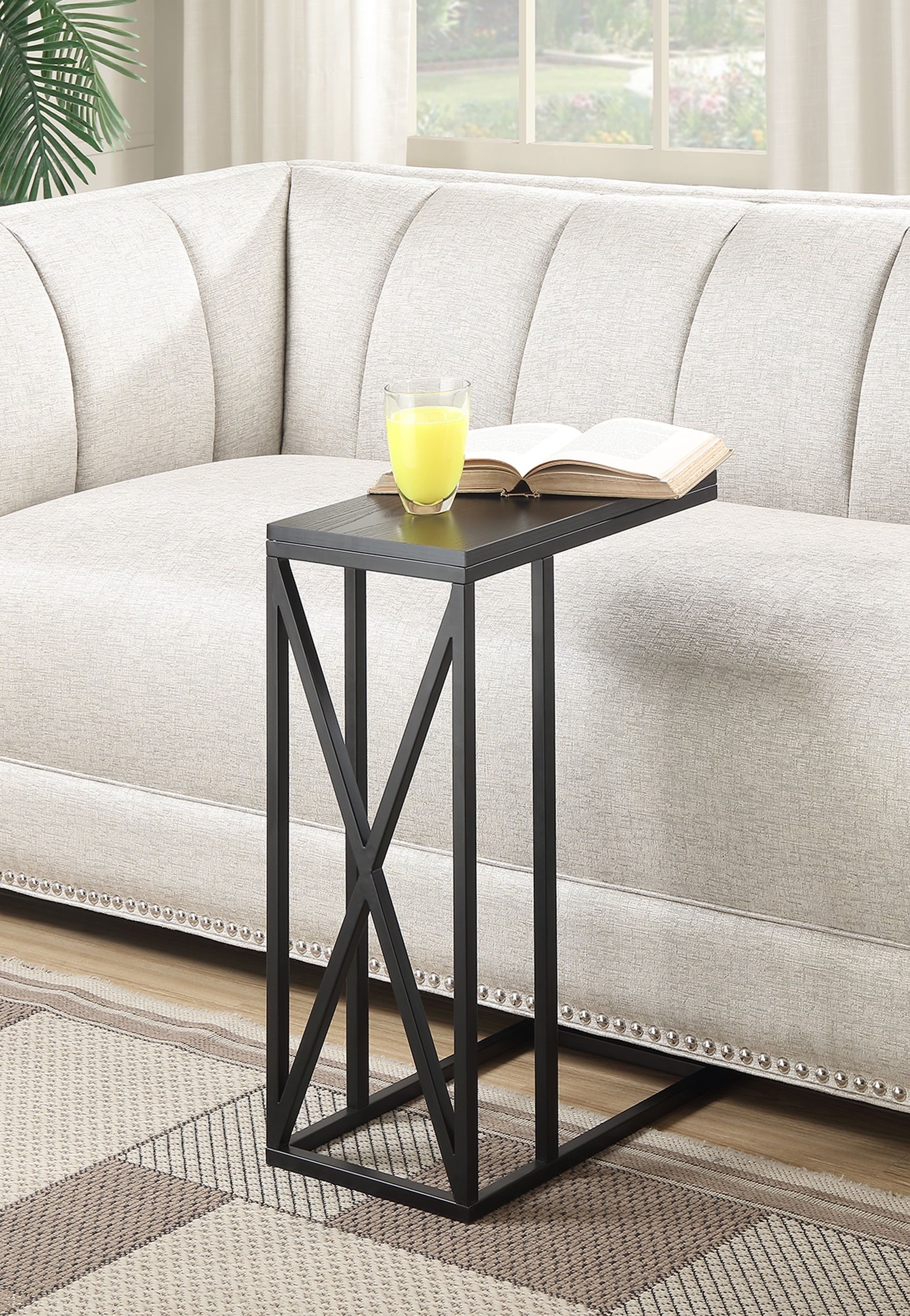 Tucson Modern Black C-Shaped Metal & Wood Slide-Under Sofa End Table