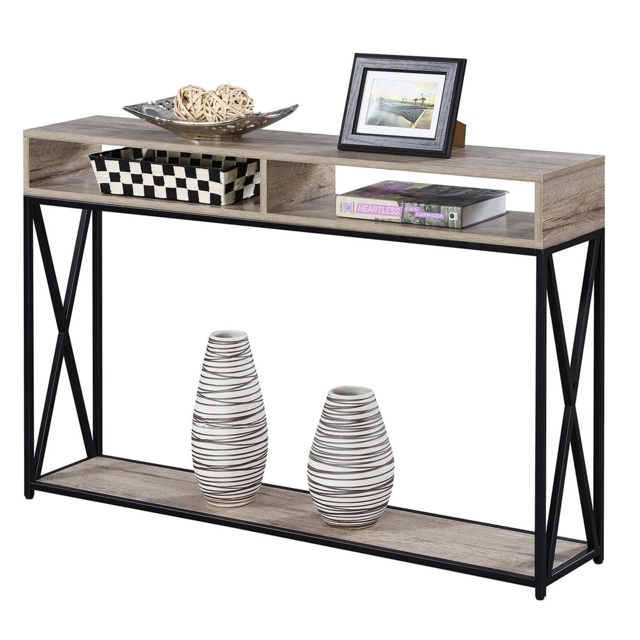 Sandstone and Black 48" Wood Metal Console Table with Storage