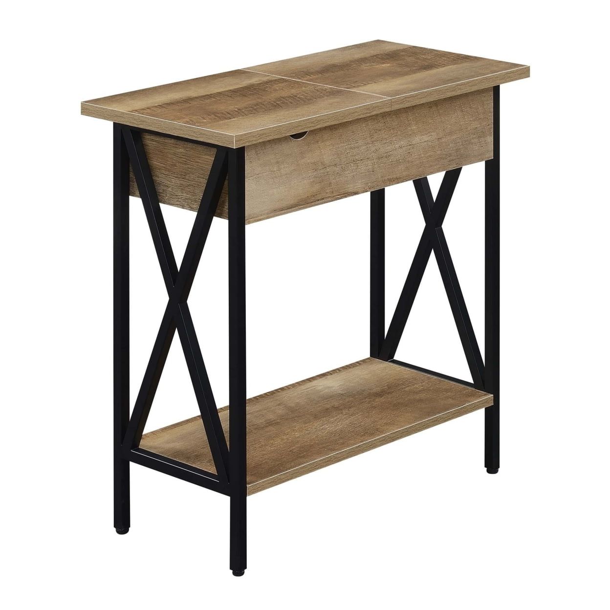 Tucson Weathered Barnwood & Black Flip Top End Table with Charging Station