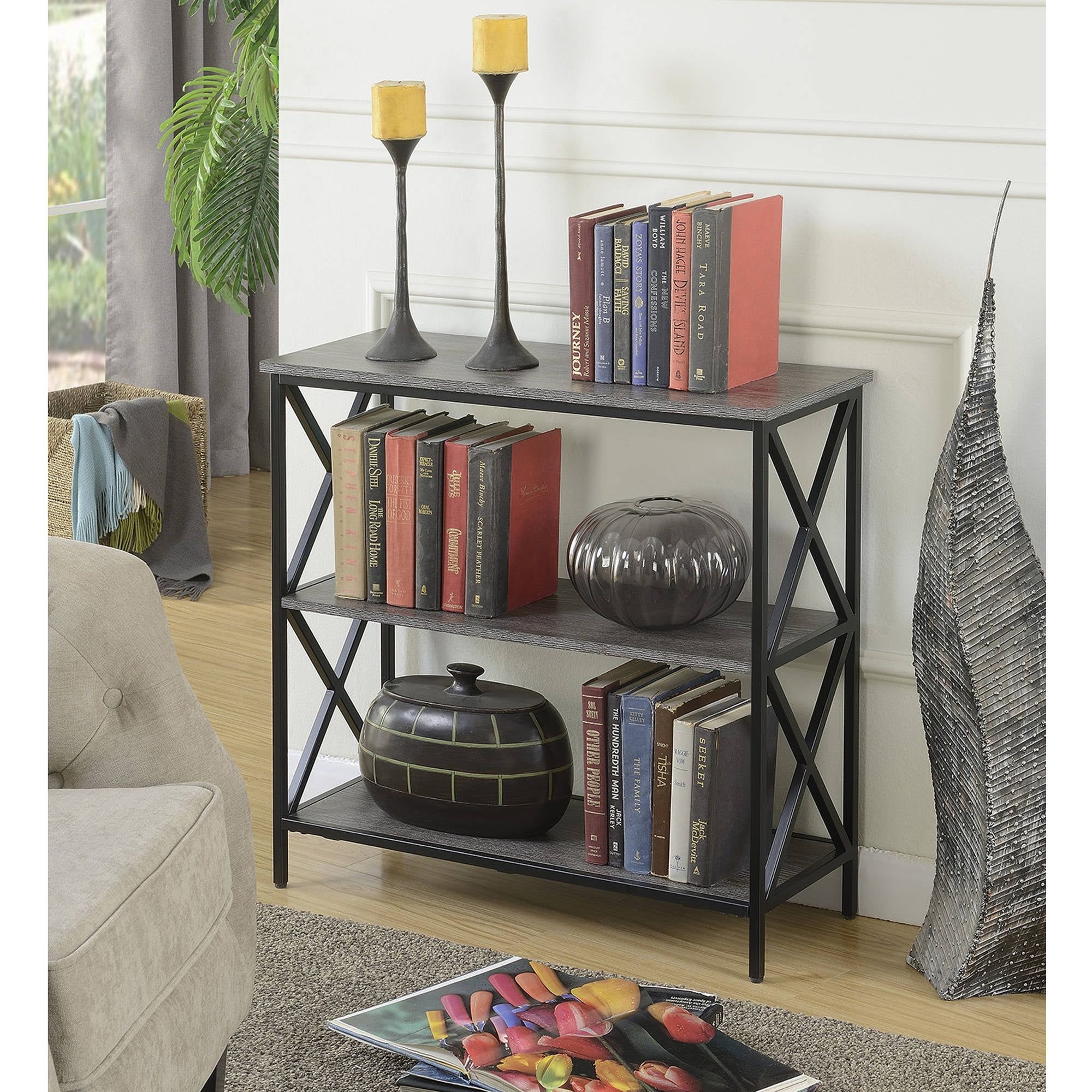 Tucson Weathered Gray Wood 3-Tier Open Shelf Bookcase