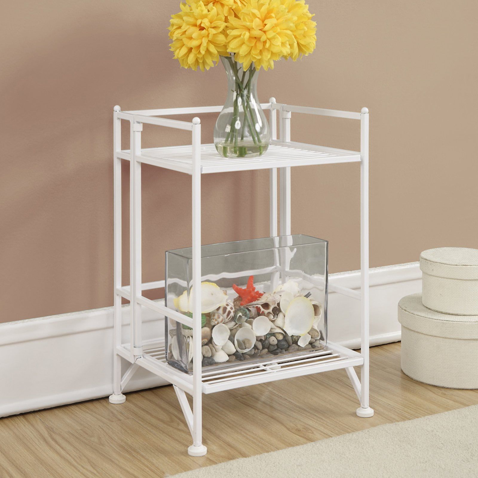 Compact White 2-Tier Adjustable Metal Folding Shelf