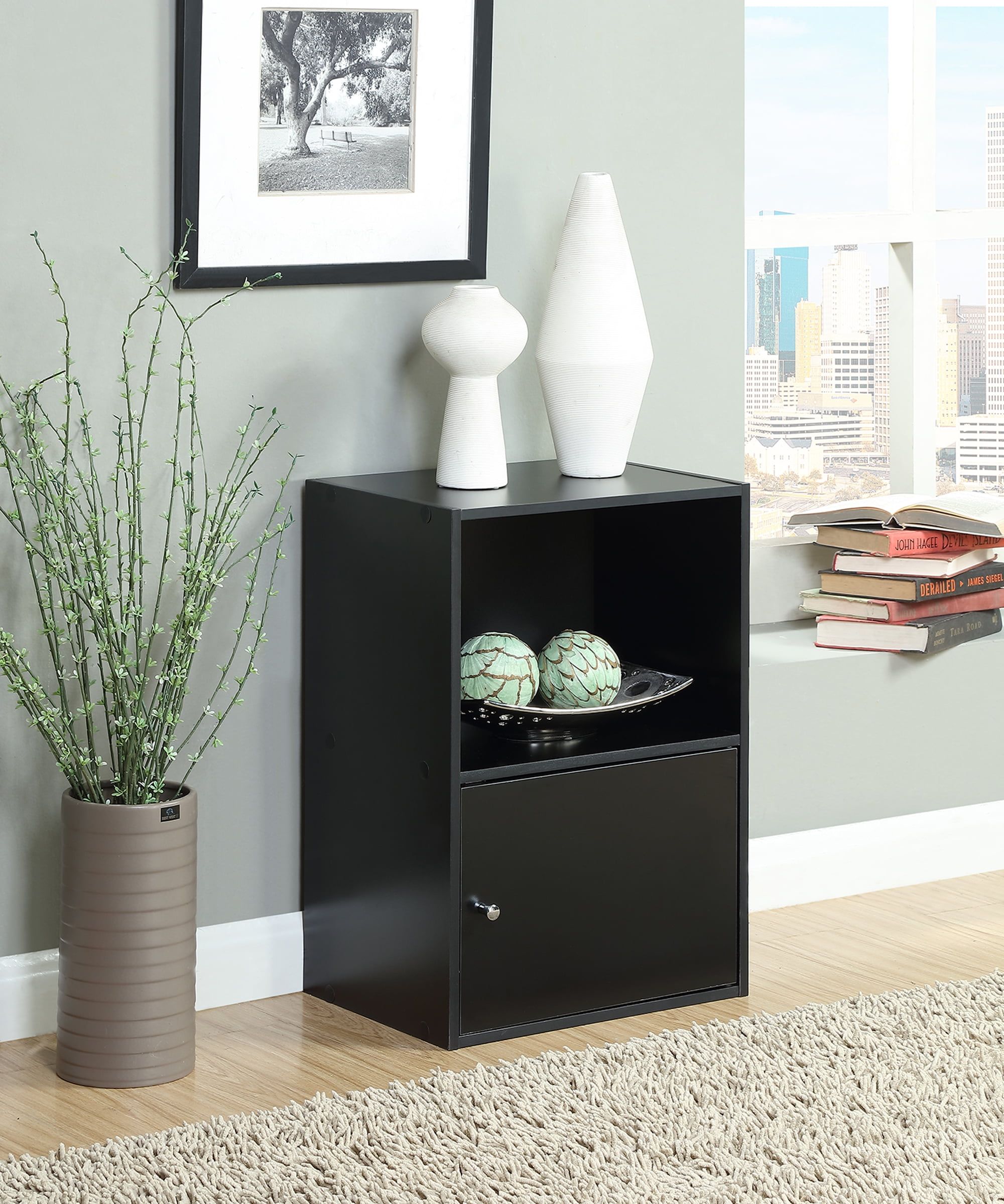 Black Compact Office Storage Cabinet with Chrome Knob